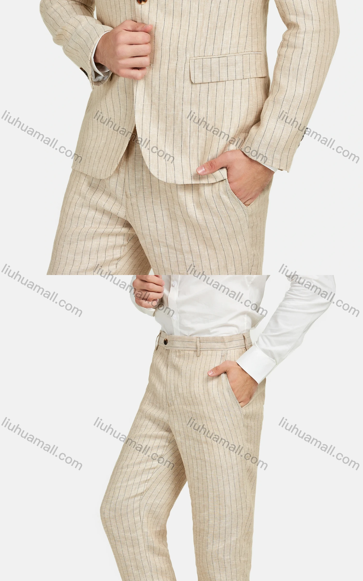 Wholesale Men's Fashion Pockets Lapel Striped Single Breasted Blazer & Pants 2 Piece Suit Sets - Liuhuamall