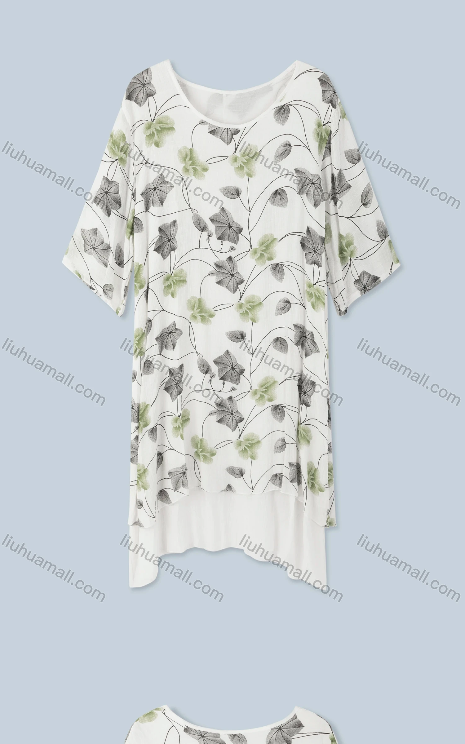 Wholesale Woman's Casual Crew Neck Half Sleeve Floral Print Ruffle Hem Dress 9592# - Liuhuamall