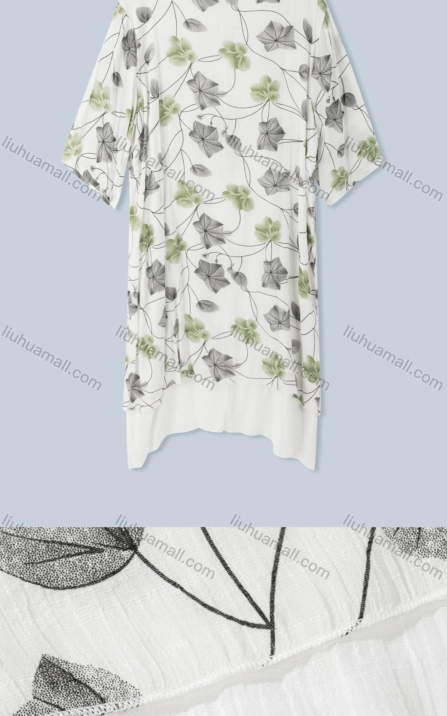 Wholesale Woman's Casual Crew Neck Half Sleeve Floral Print Ruffle Hem Dress 9592# - Liuhuamall