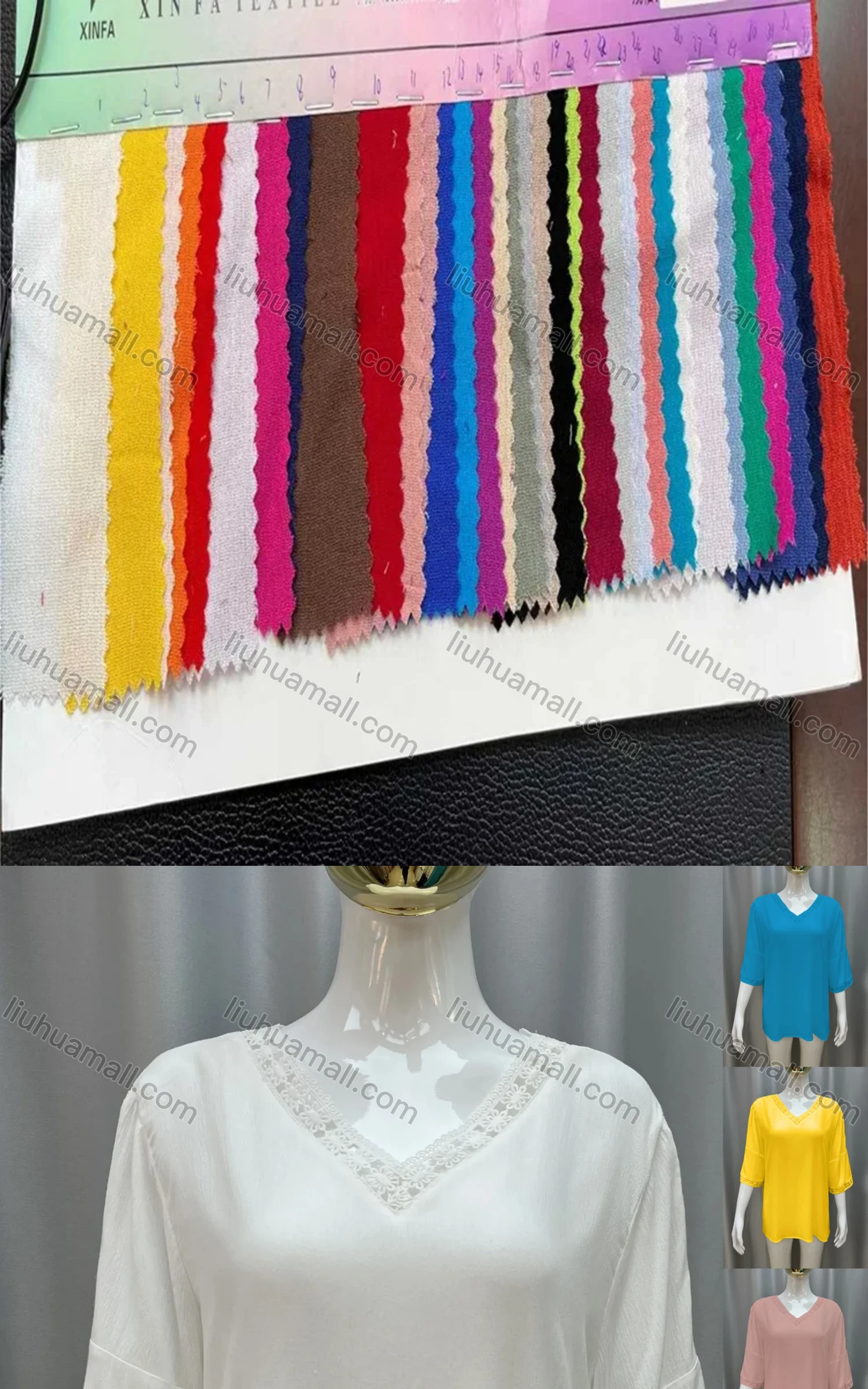 Wholesale Women's V Neck Half Sleeve Guipure Lace Plain Casual Top - Liuhuamall