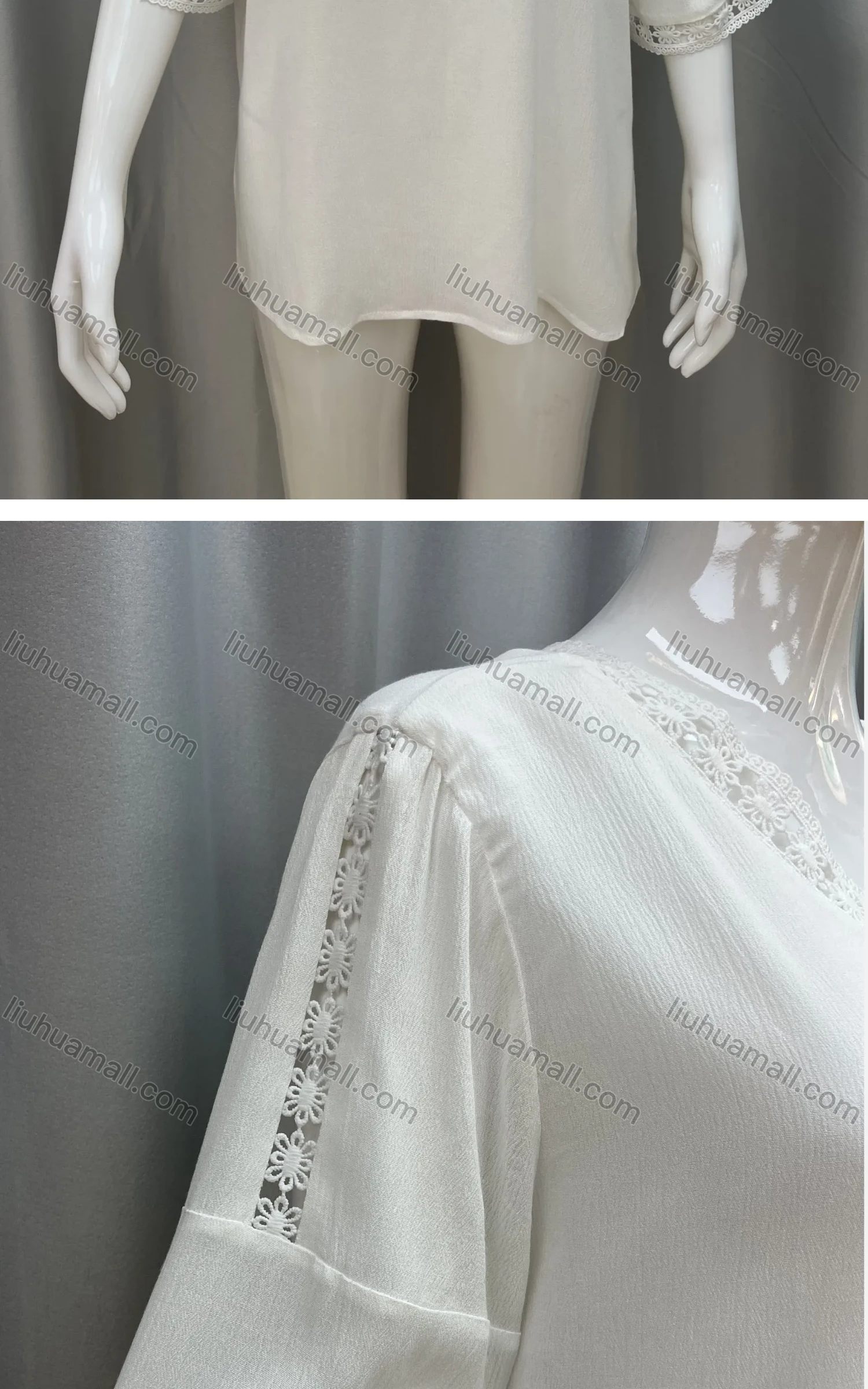 Wholesale Women's V Neck Half Sleeve Guipure Lace Plain Casual Top - Liuhuamall