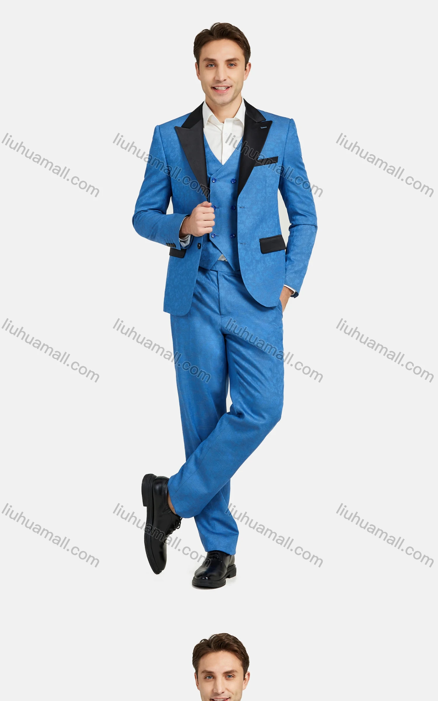 Wholesale Men's Fashion Pockets Lapel Contrast Blazer & Double Breasted Vest & Pants 3 Piece Sets 1545-8884# - Liuhuamall