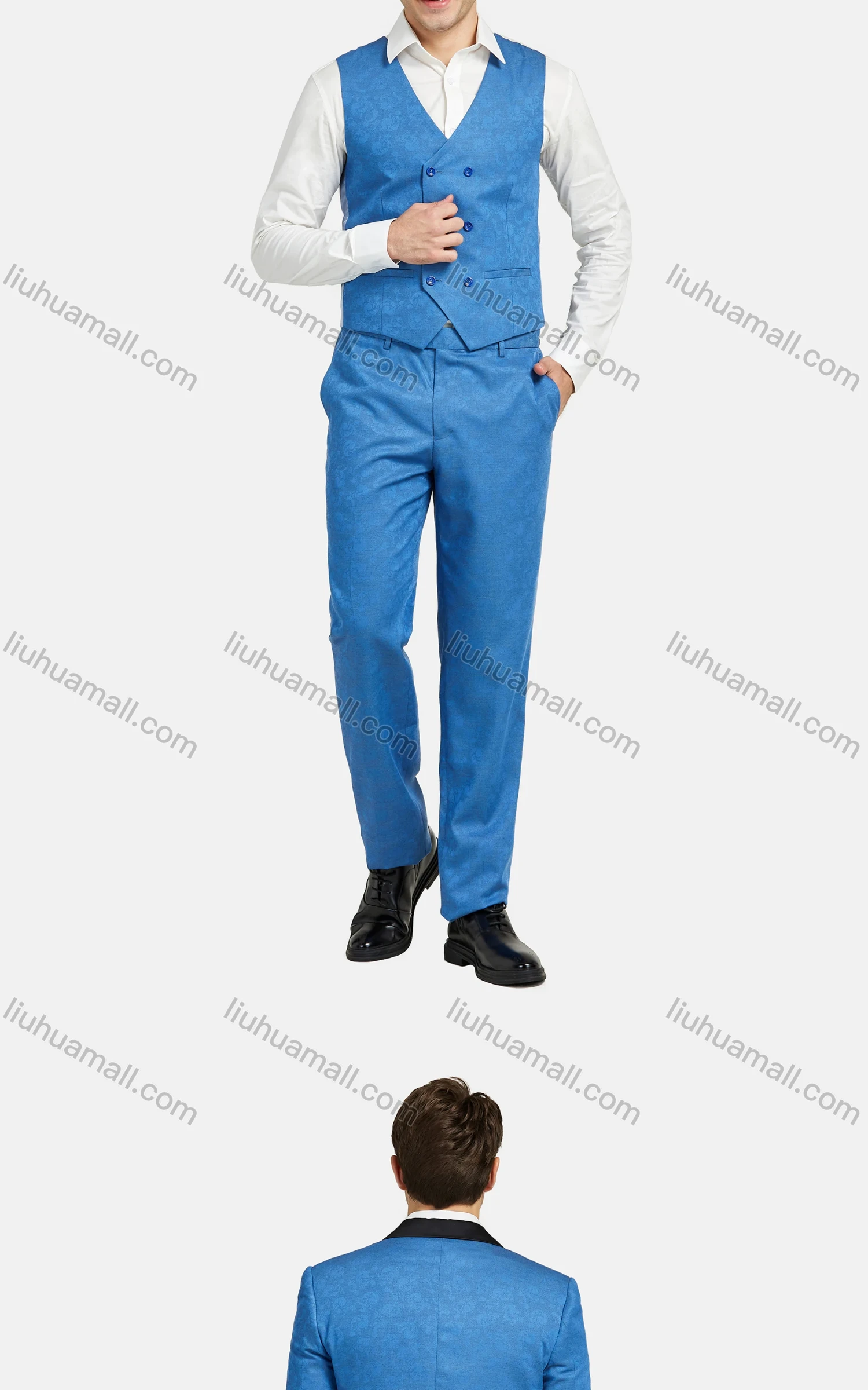 Wholesale Men's Fashion Pockets Lapel Contrast Blazer & Double Breasted Vest & Pants 3 Piece Sets 1545-8884# - Liuhuamall