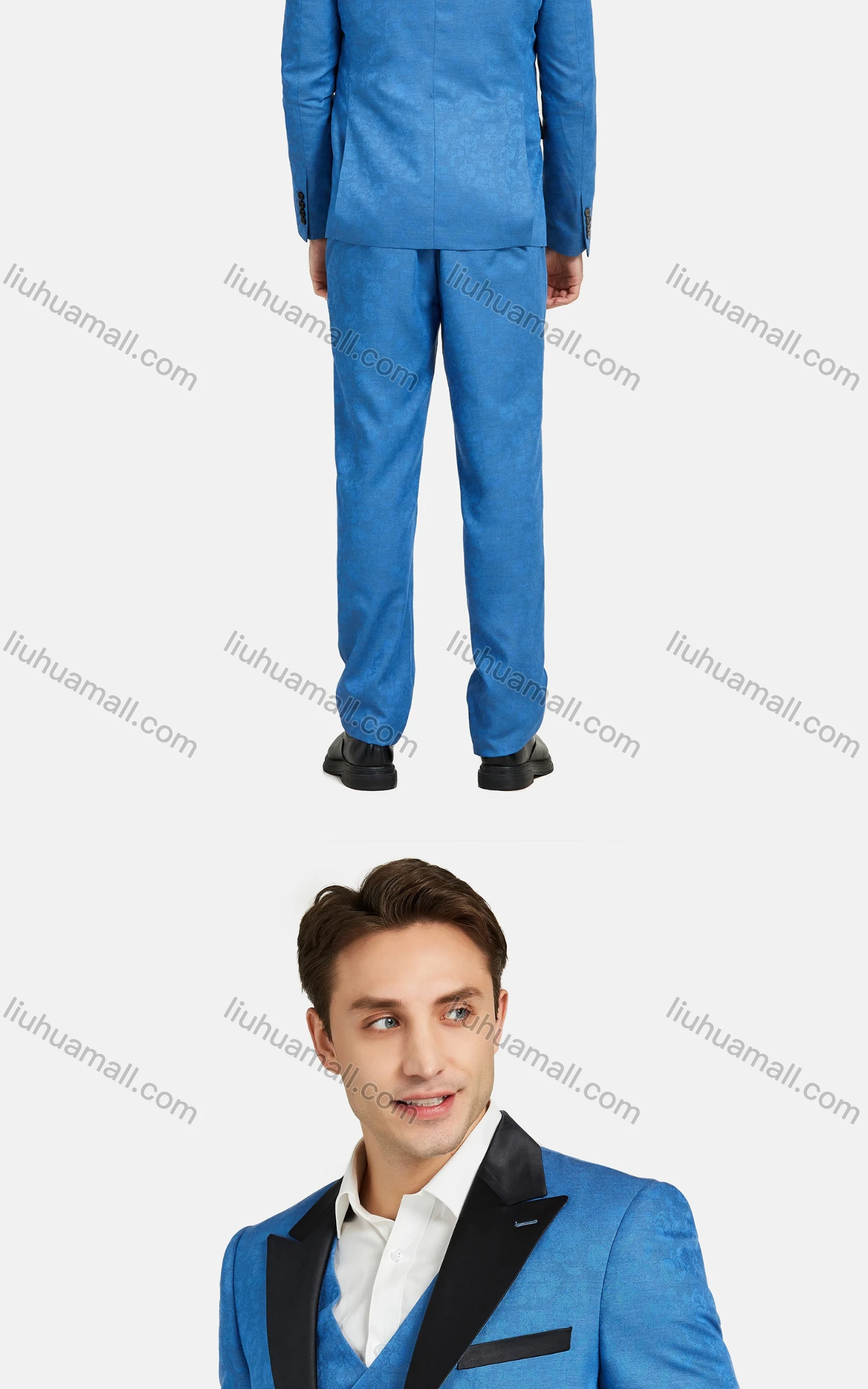 Wholesale Men's Fashion Pockets Lapel Contrast Blazer & Double Breasted Vest & Pants 3 Piece Sets 1545-8884# - Liuhuamall