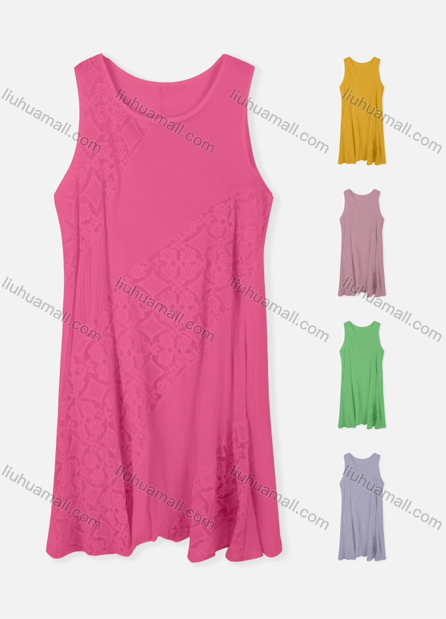 Wholesale Woman's Casual Round Neck Sleeveless Embroidered Ruffle Hem Tank Dress - Liuhuamall