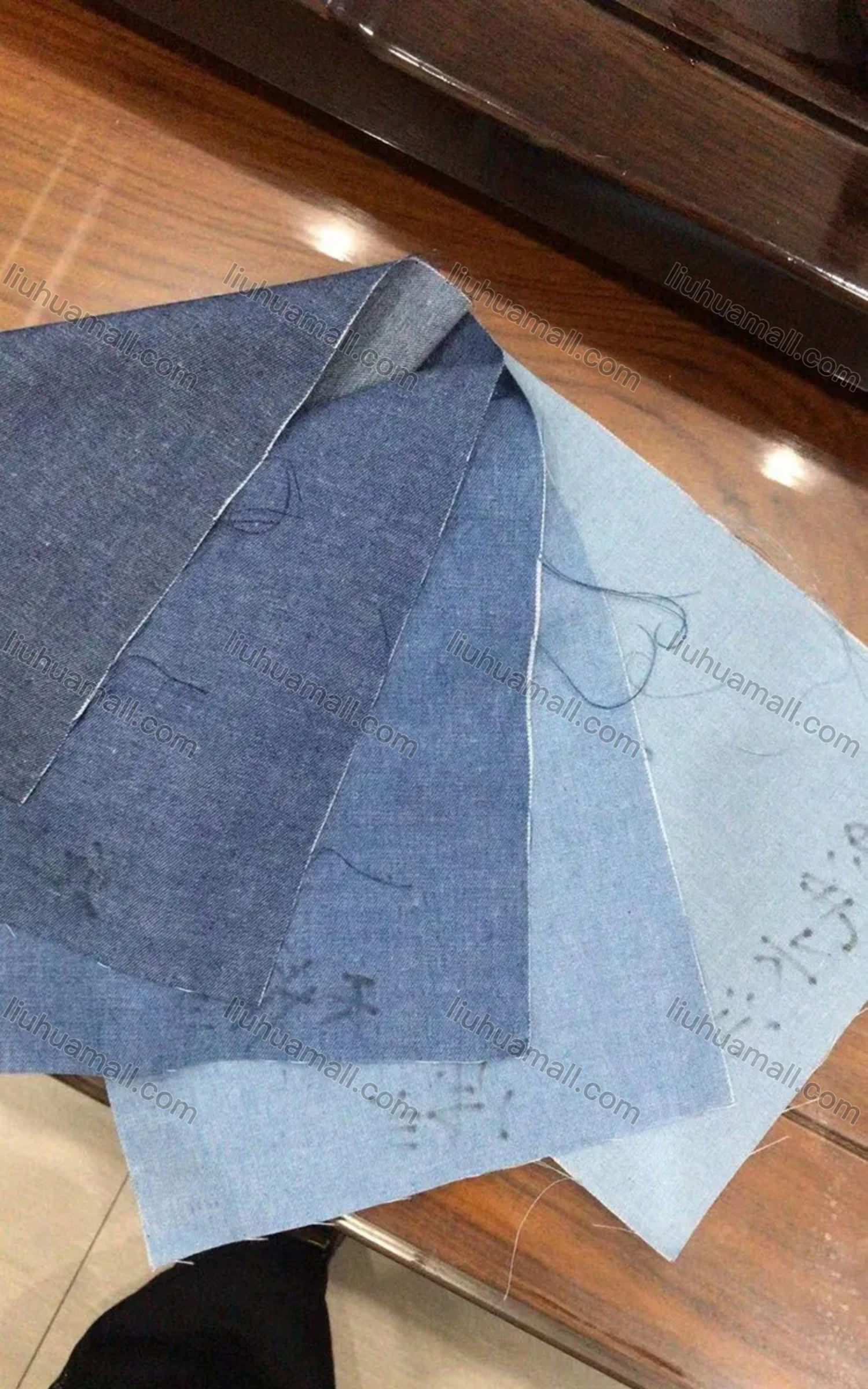 Wholesale Women's Casual Ruffle Trim 3/4 Sleeve Embroidered Denim Blouse - Liuhuamall