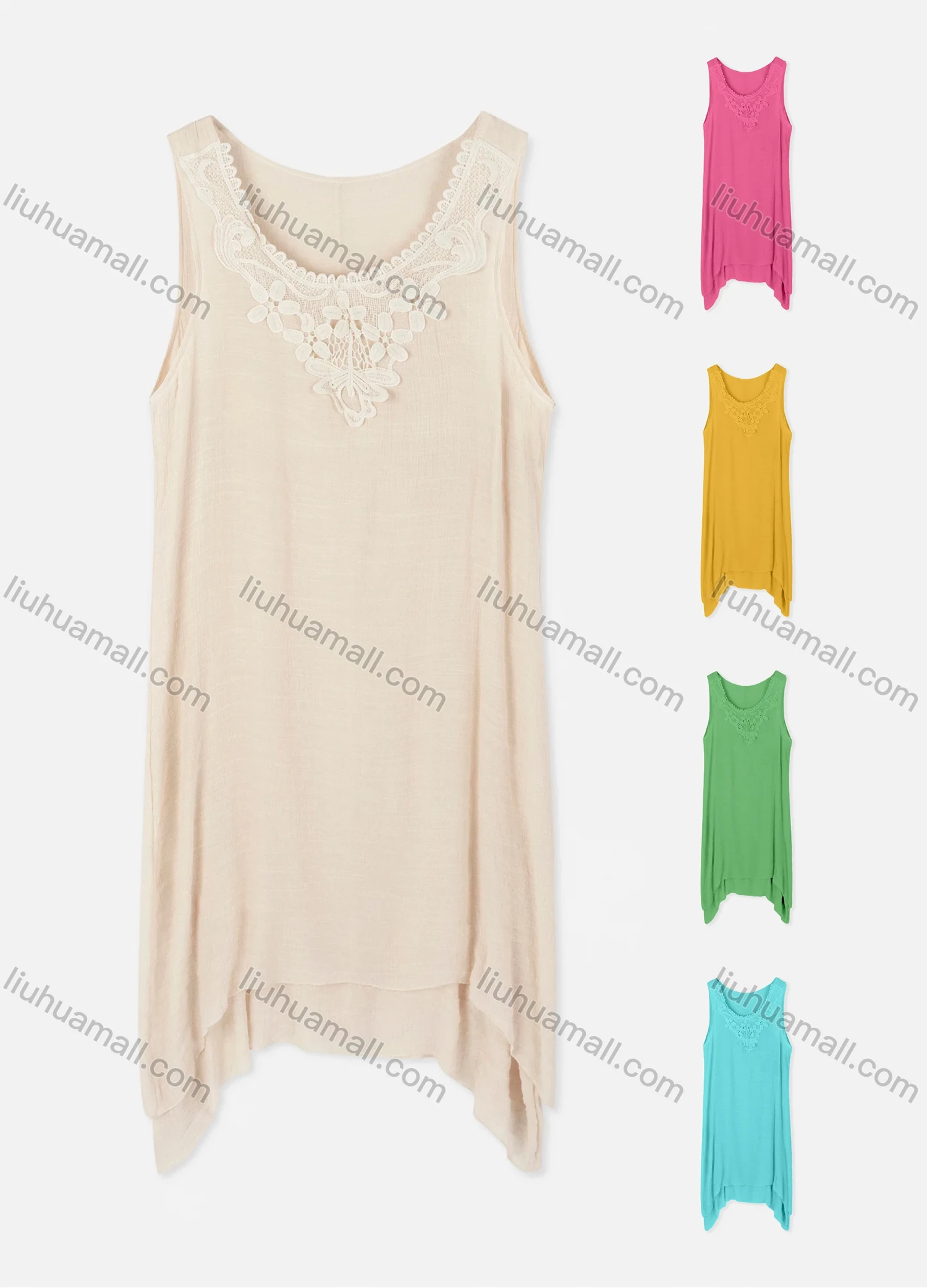 Wholesale Woman's Casual Round Neck Sleeveless Folkloric Print Tank Dresses - Liuhuamall