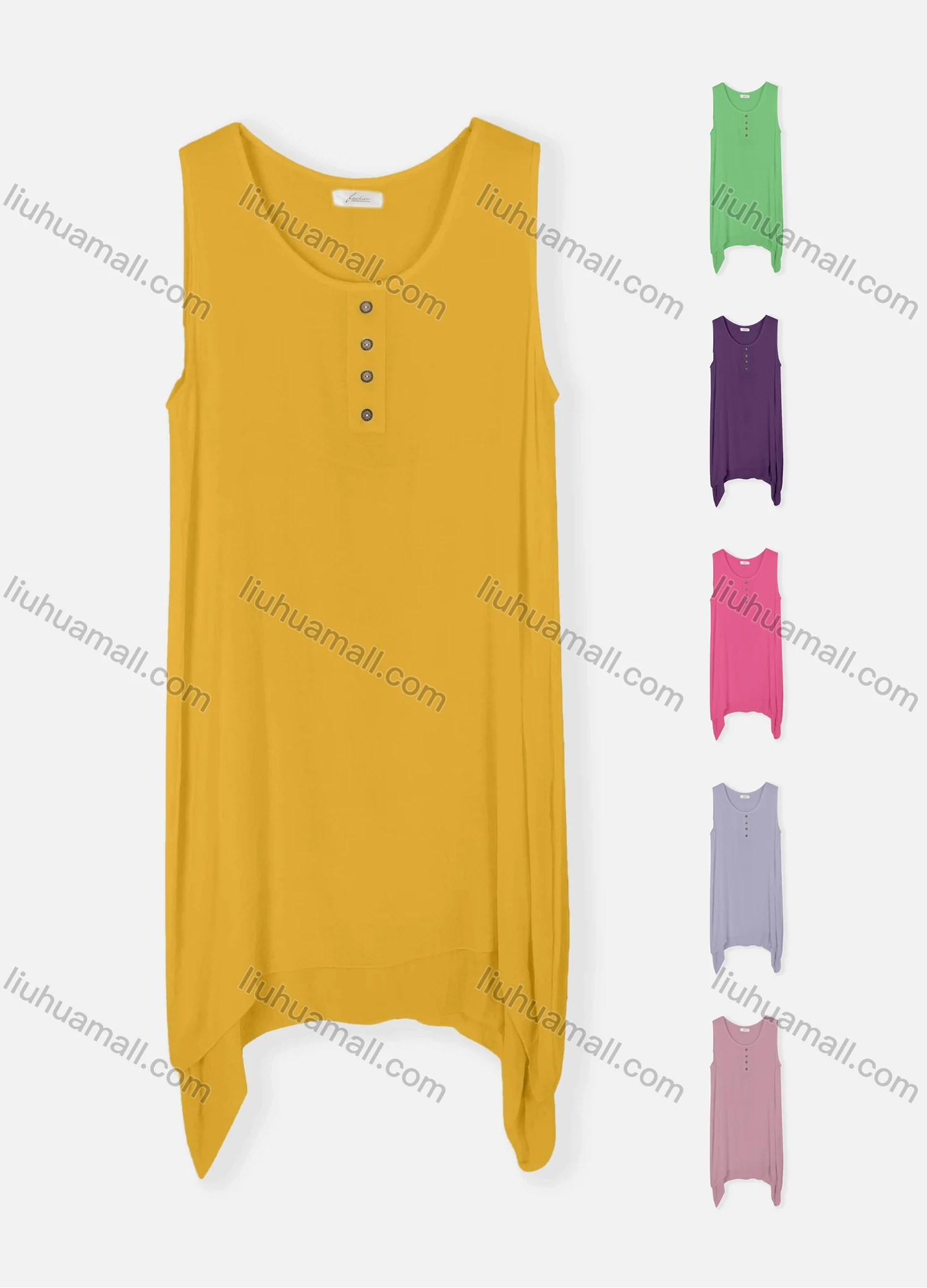 Wholesale Woman's Casual Round Neck Sleeveless Button Front Tank Dress - Liuhuamall