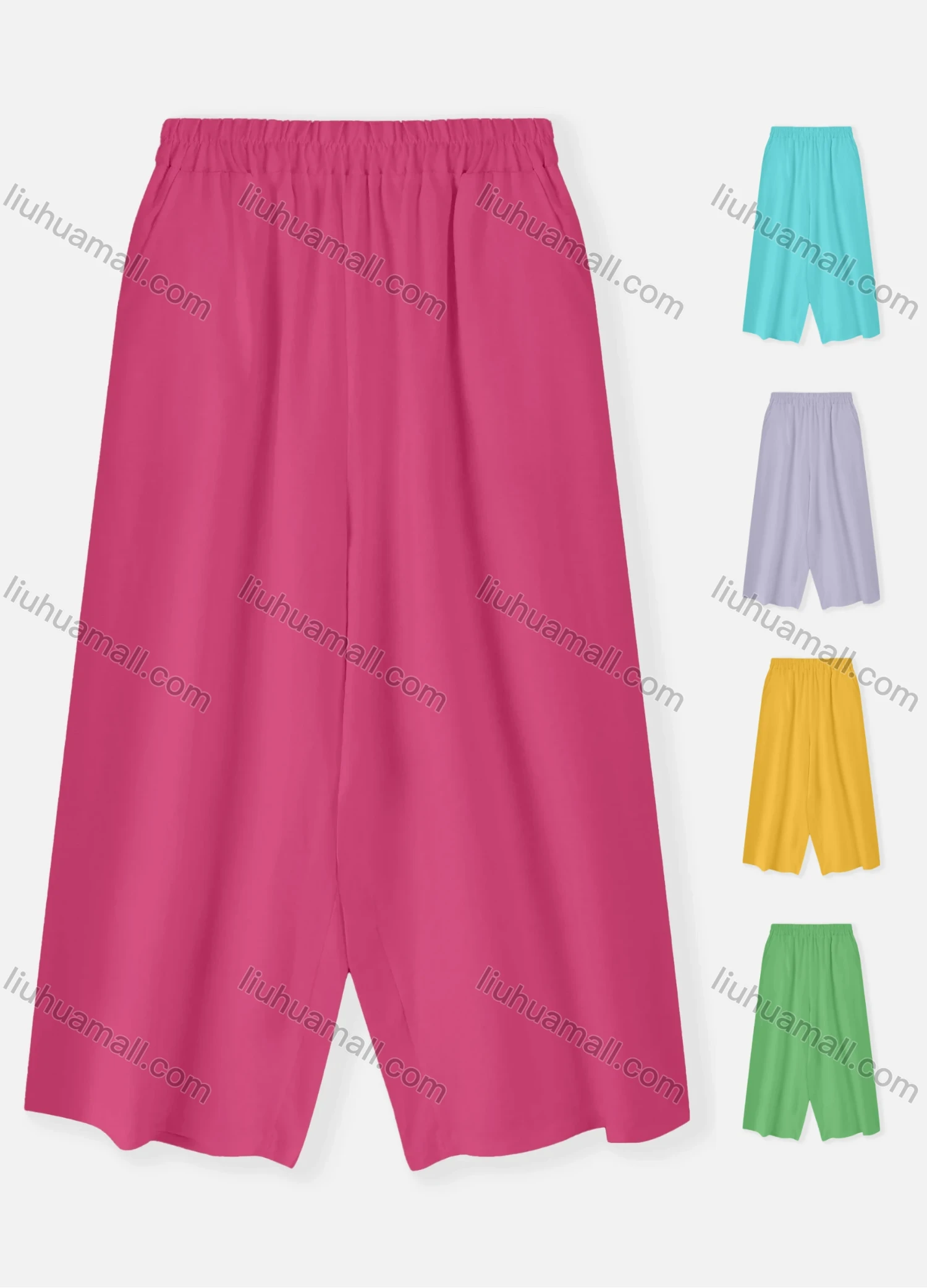 Wholesale Woman's Casual Loose Elastic Waist Plain Wide Leg Pant - Liuhuamall
