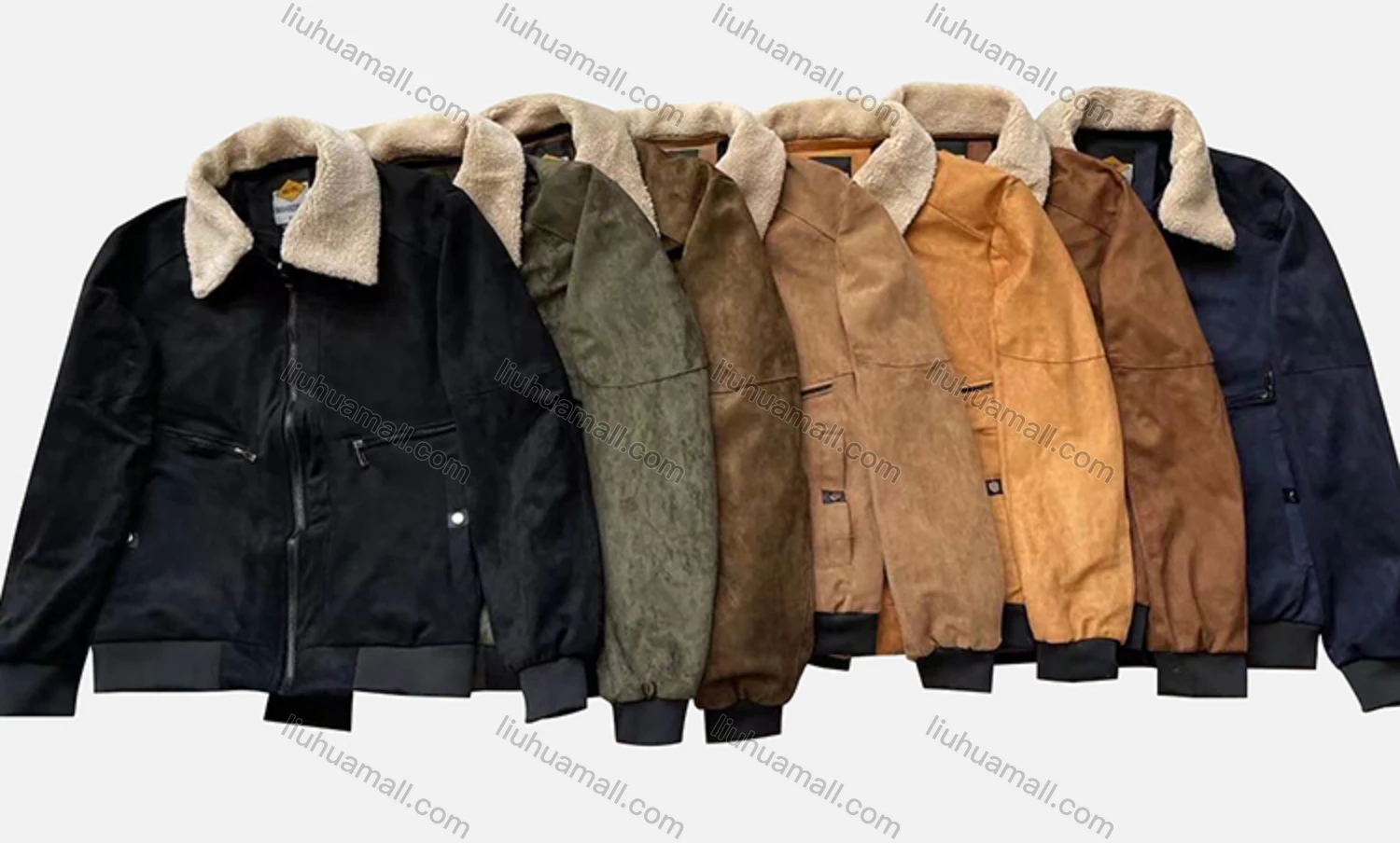 Wholesale Men's Suede Long Sleeve Detachable Fuzzy Collar Bomber Jackets 2995# - Liuhuamall