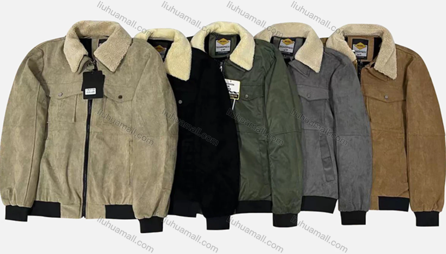 Wholesale Men's Suede Long Sleeve Detachable Fuzzy Collar Bomber Jackets 2999# - Liuhuamall