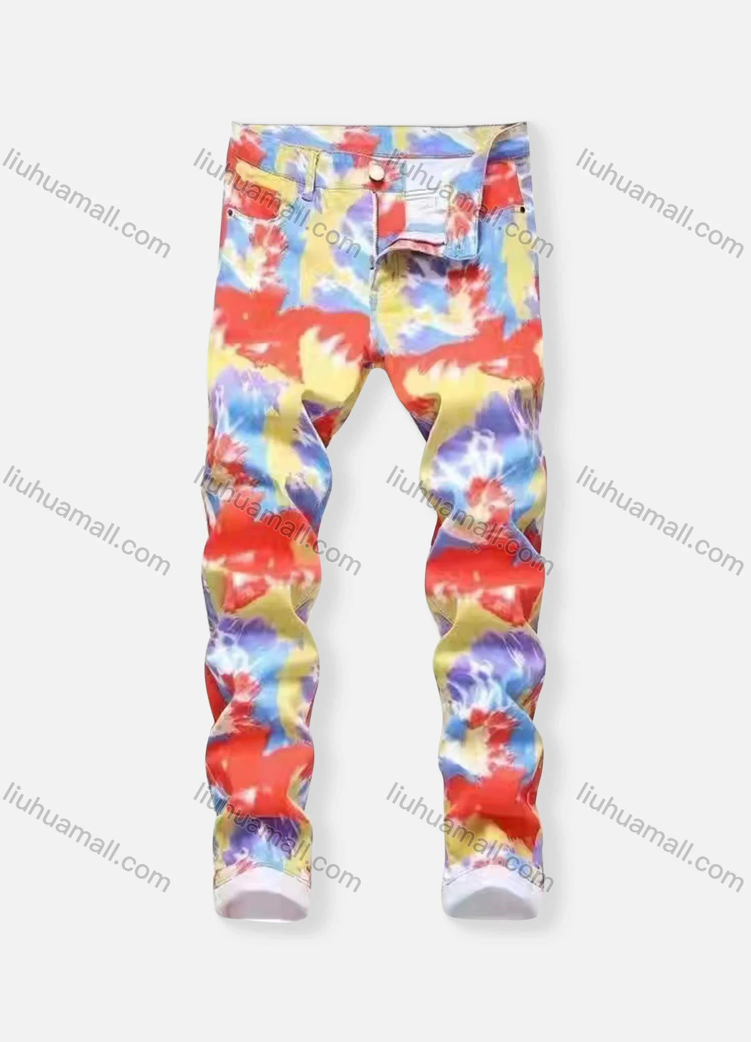 Wholesale Women's Tie-Dye Pattern Button Closure Skinny Pant - Liuhuamall