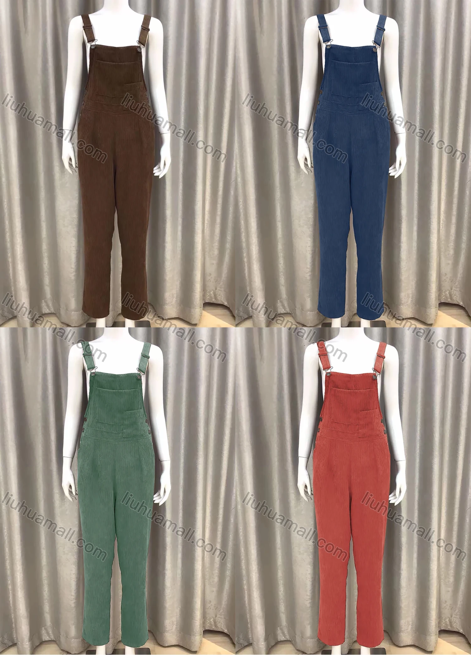 Wholesale Women's Casual Corduroy Adjustable Strap Straight Leg Pockets Overalls Jumpsuit - Liuhuamall