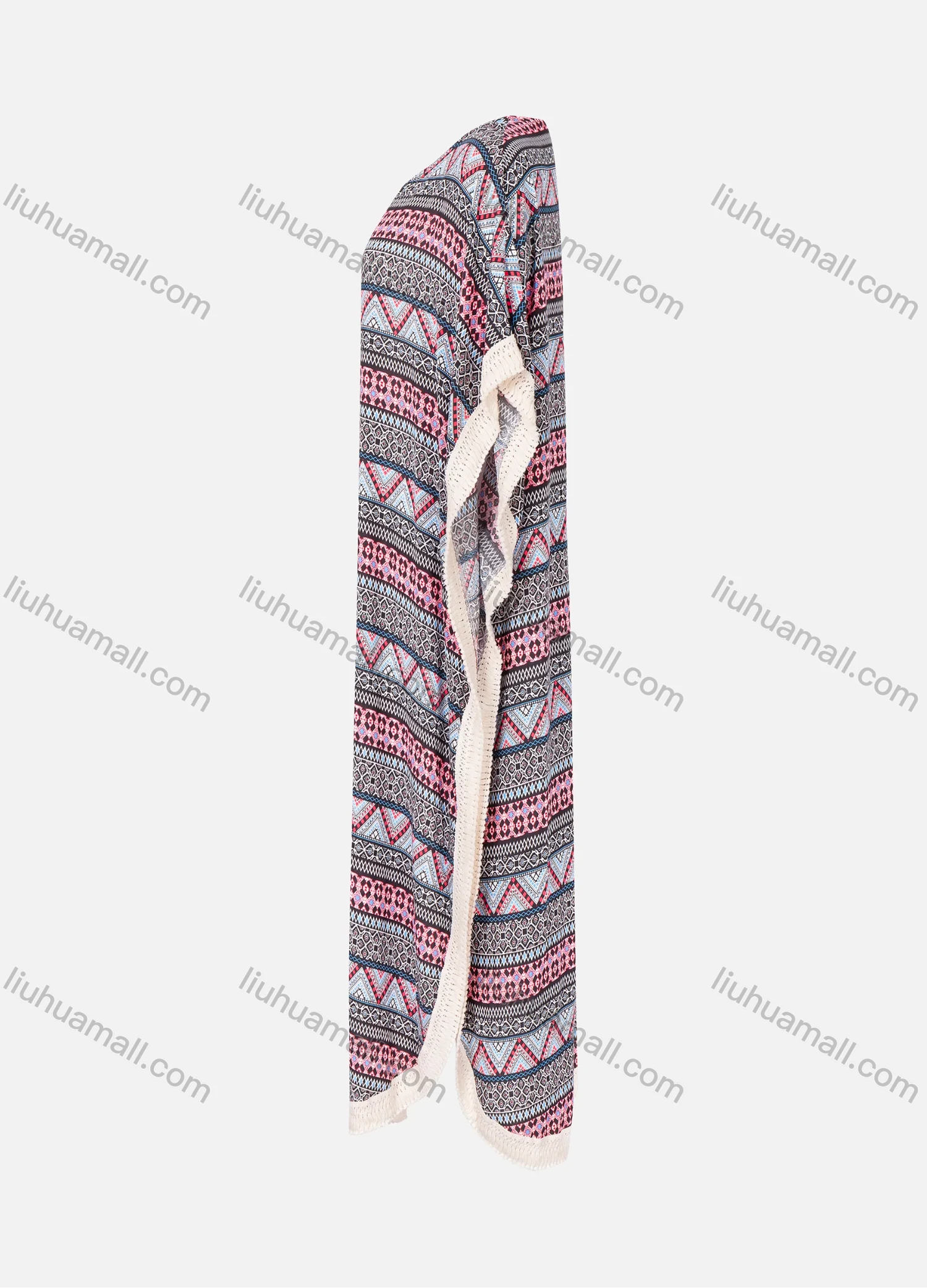 Wholesale Women's African Batwing Sleeve Vintage Tribal Folkloric Print Tassel Decor Kaftan Dress - Liuhuamall