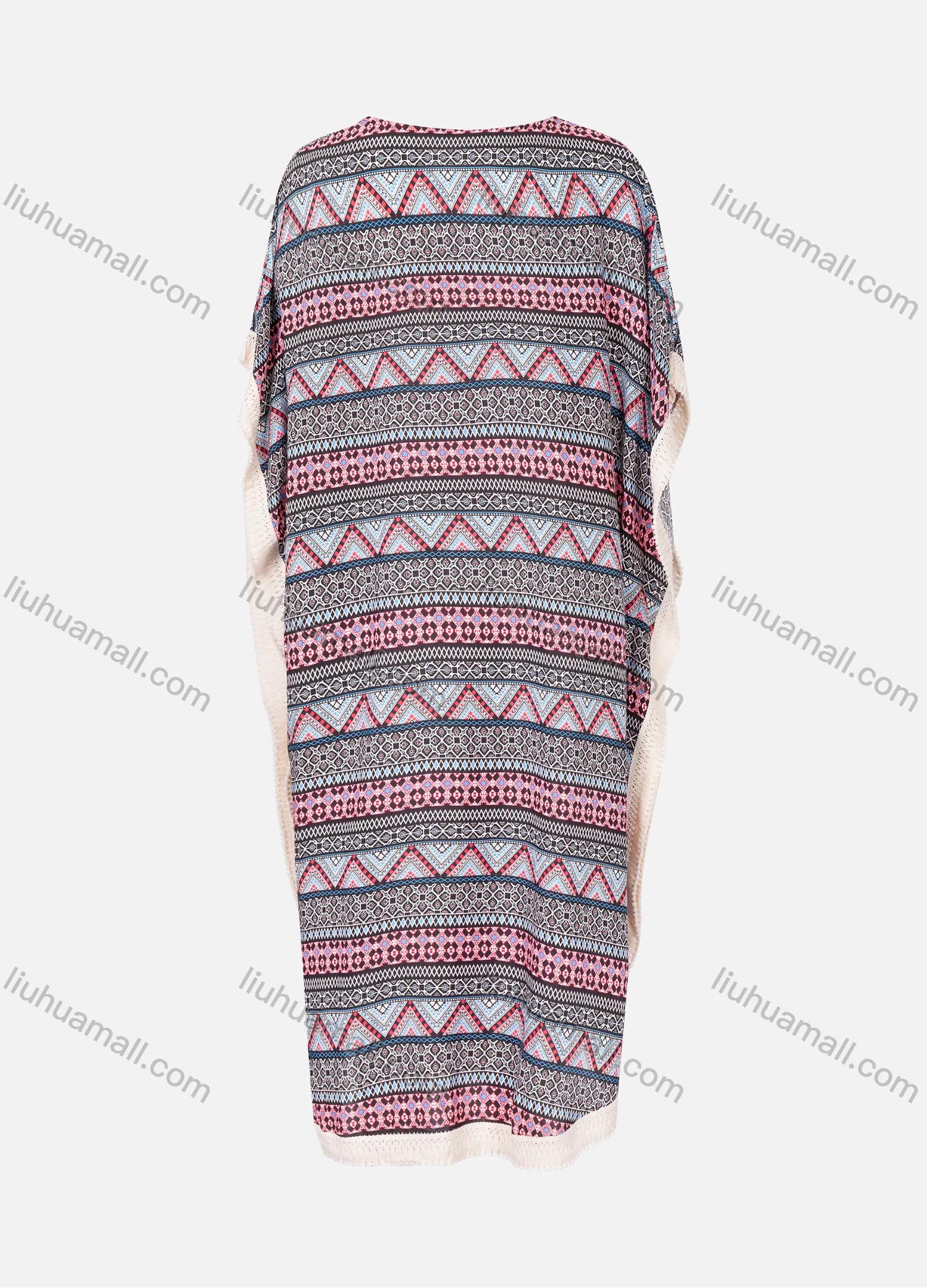 Wholesale Women's African Batwing Sleeve Vintage Tribal Folkloric Print Tassel Decor Kaftan Dress - Liuhuamall