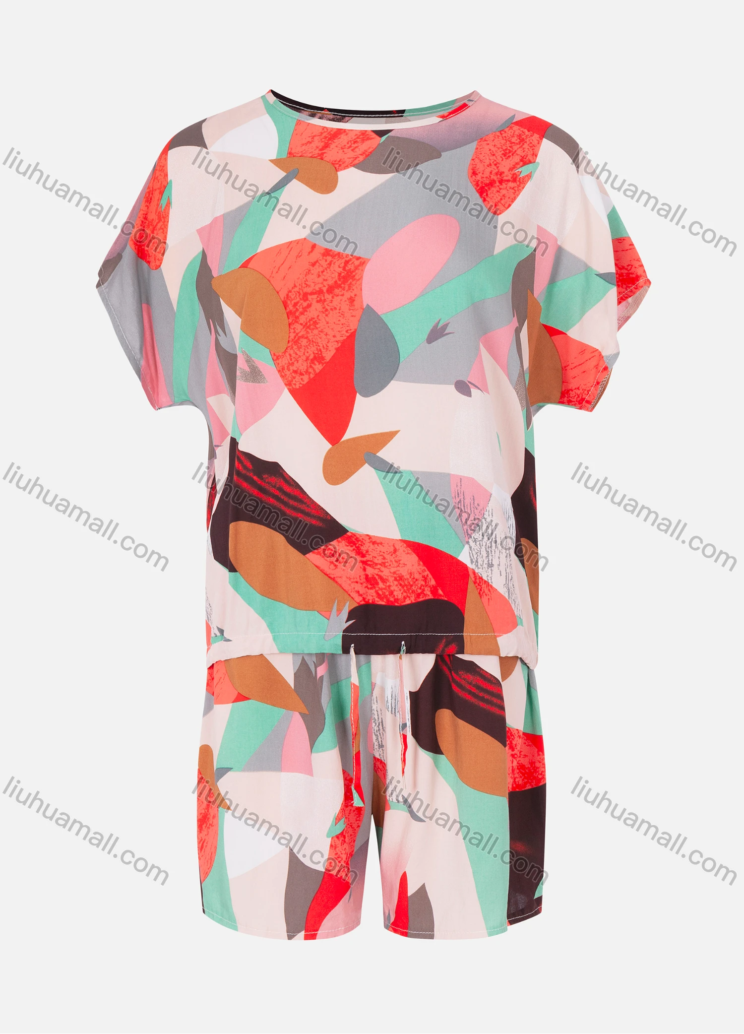Wholesale Women's Lounge Round Neck Abstract Print Pajamas 2 Piece Set - Liuhuamall