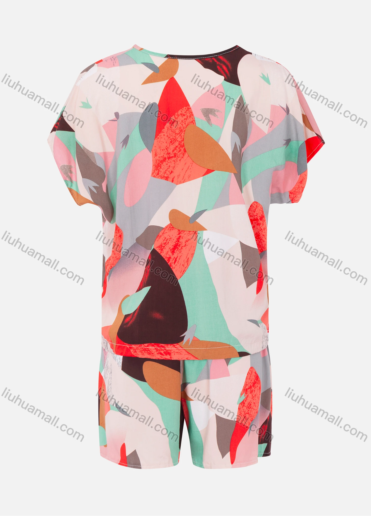 Wholesale Women's Lounge Round Neck Abstract Print Pajamas 2 Piece Set - Liuhuamall