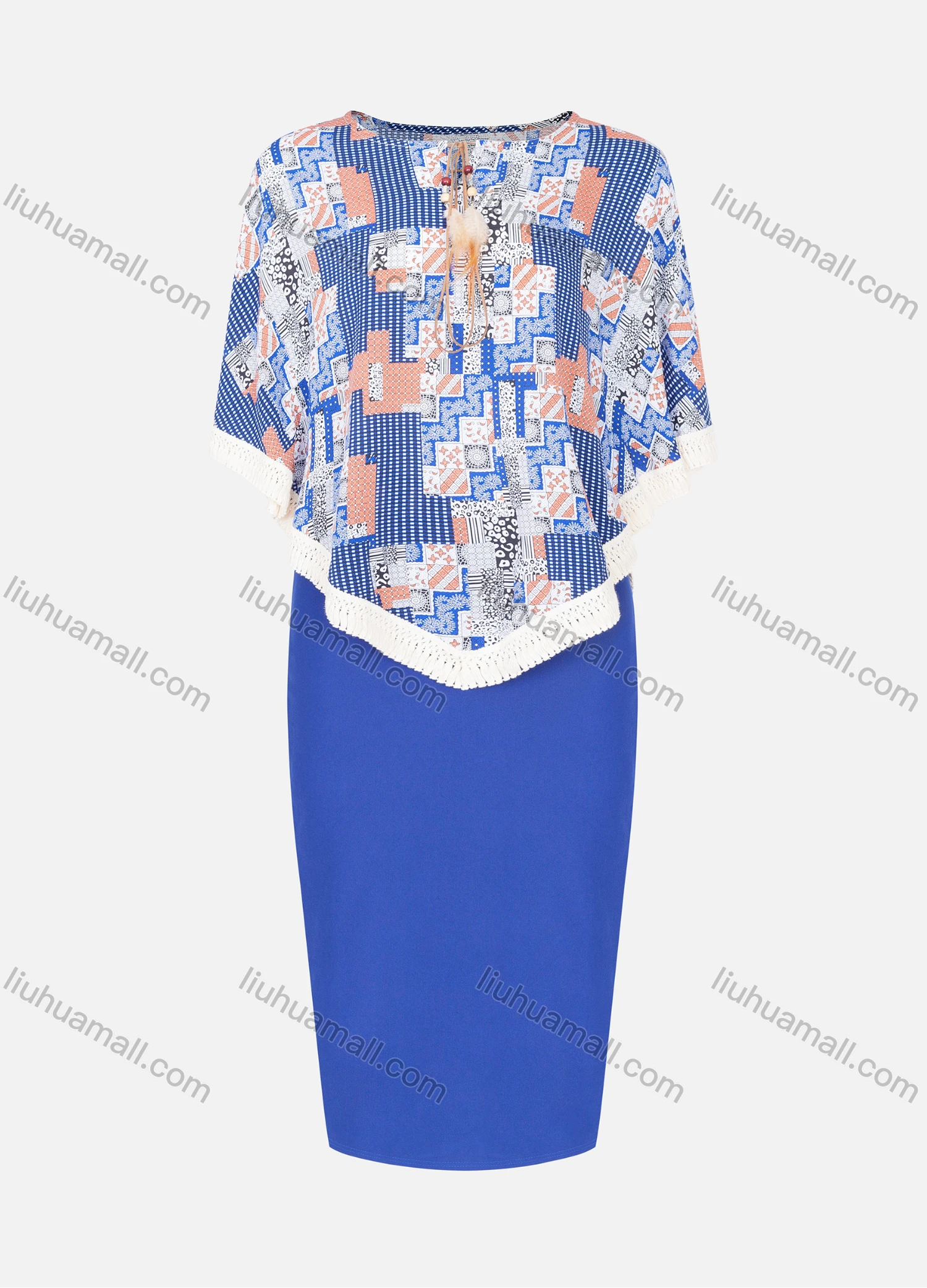 Wholesale Women's Elegant Patchwork Splicing Pencil Skirt 2 Piece Set - Liuhuamall