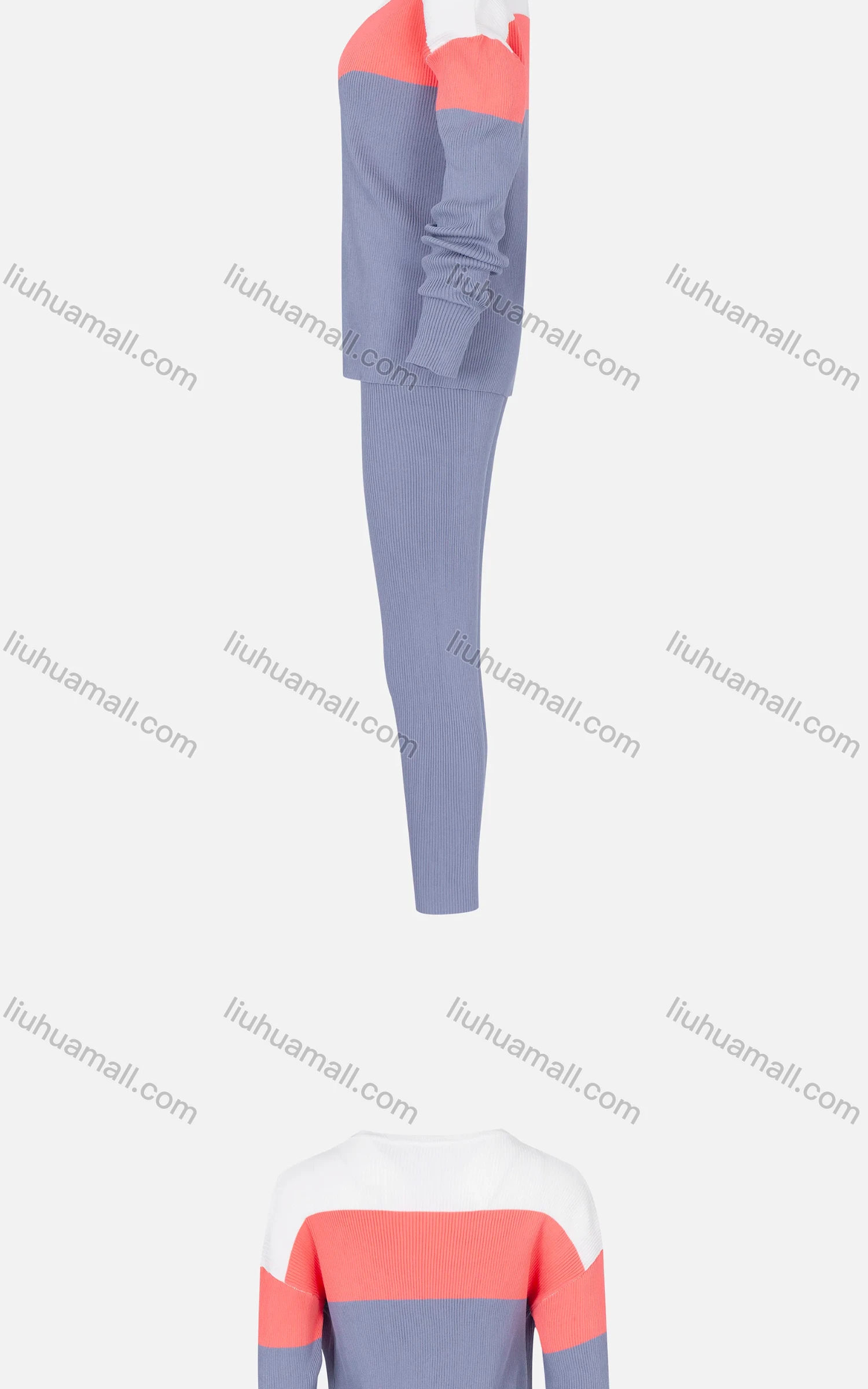 Wholesale Women's Long Sleeve Rib-knit Colorblock Sweater&Slim Plain Pant 2 Pieces Set 2289C-2867# - Liuhuamall