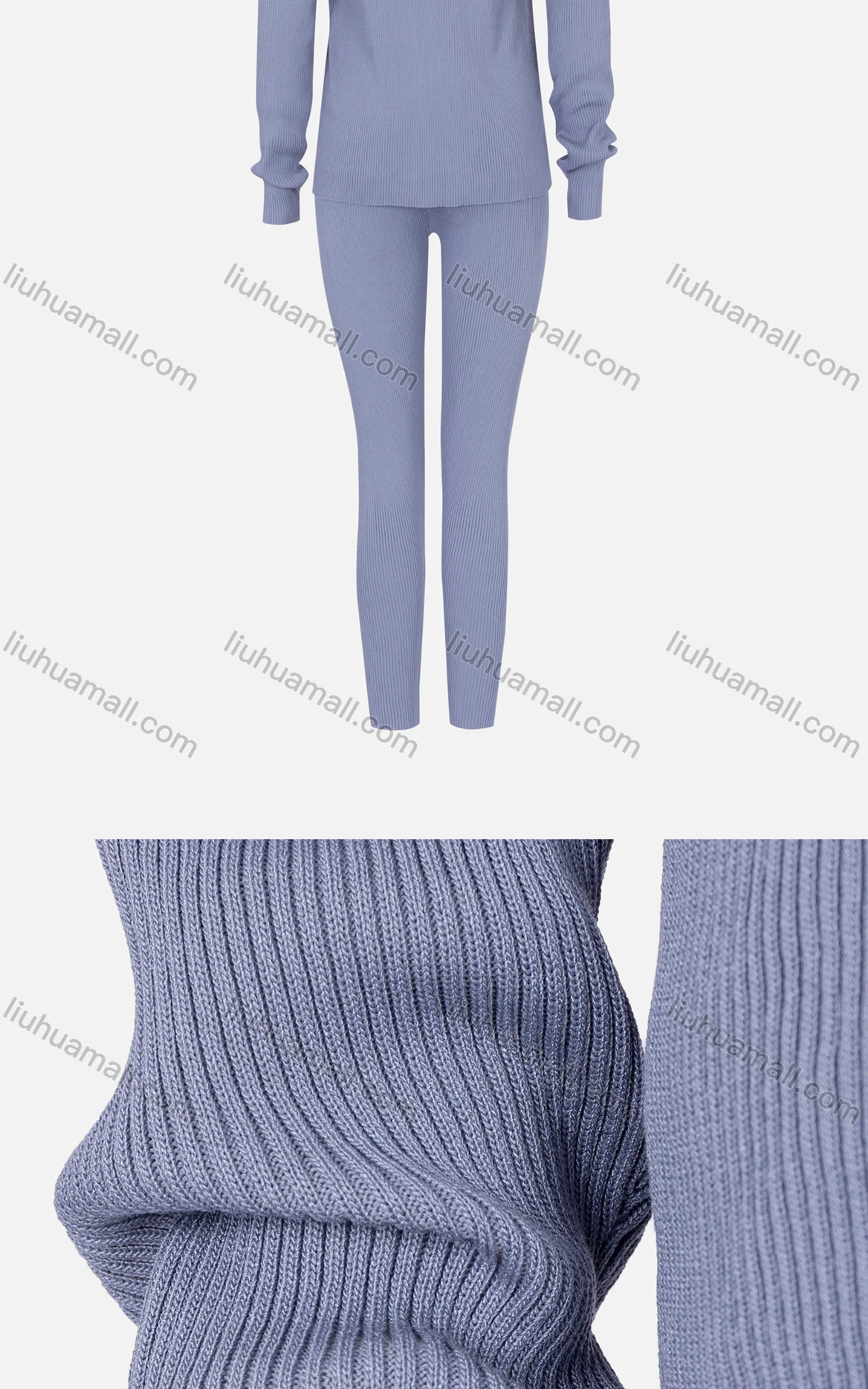 Wholesale Women's Long Sleeve Rib-knit Colorblock Sweater&Slim Plain Pant 2 Pieces Set 2289C-2867# - Liuhuamall