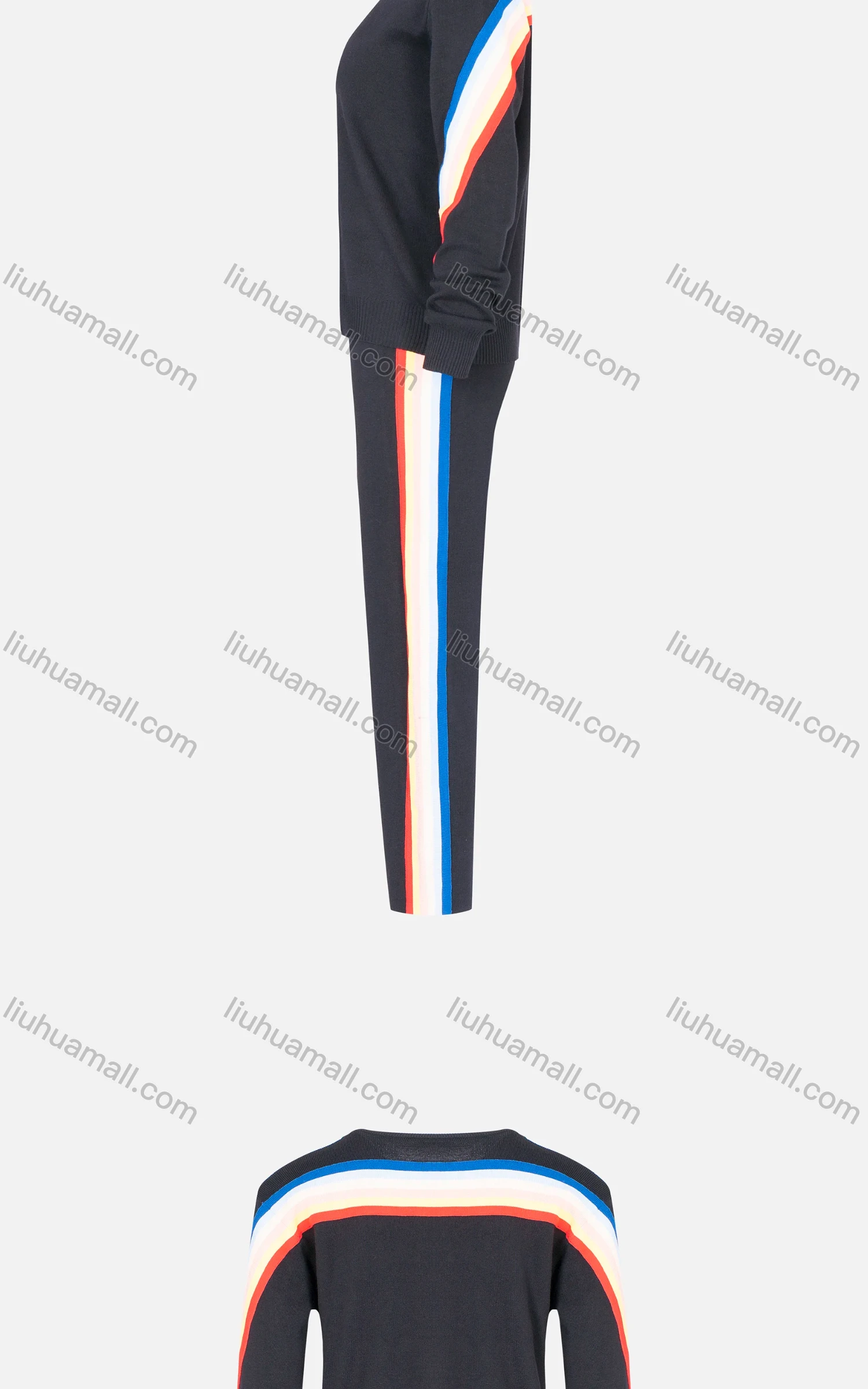 Wholesale Women's Round Neck Rib-knit Striped Print Sweater&Slim Pant 2 Pieces Set 2289C-9710# - Liuhuamall