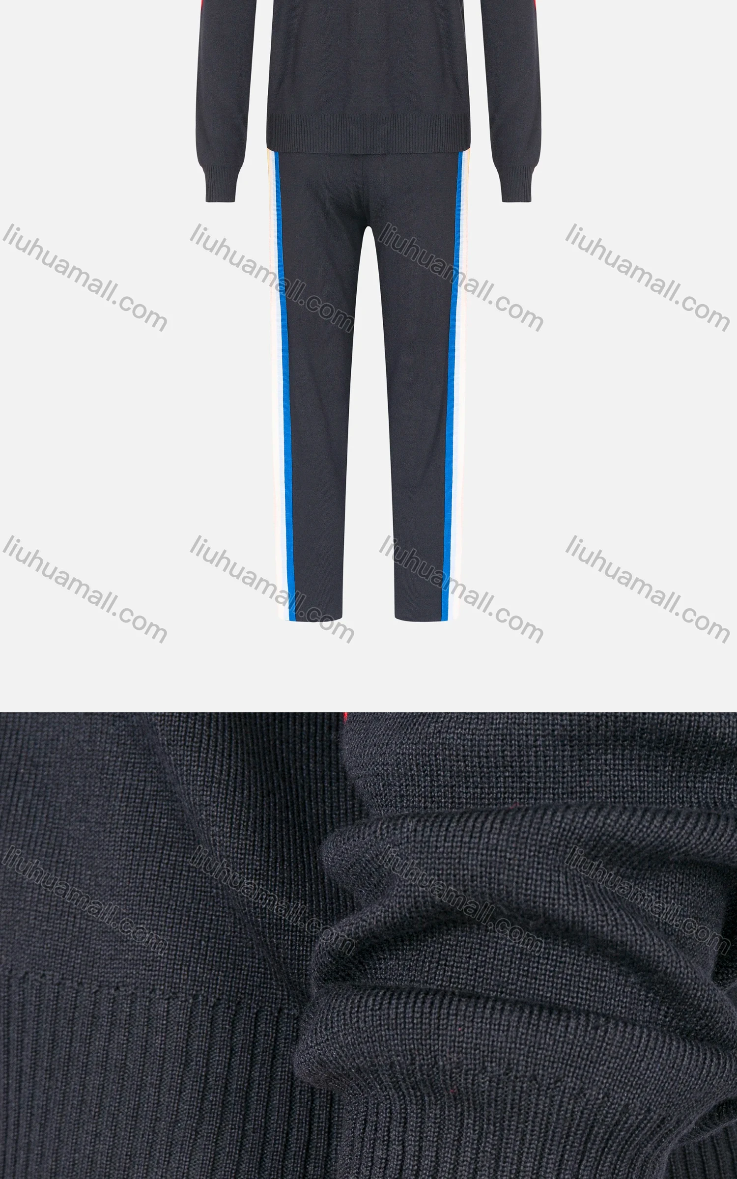 Wholesale Women's Round Neck Rib-knit Striped Print Sweater&Slim Pant 2 Pieces Set 2289C-9710# - Liuhuamall