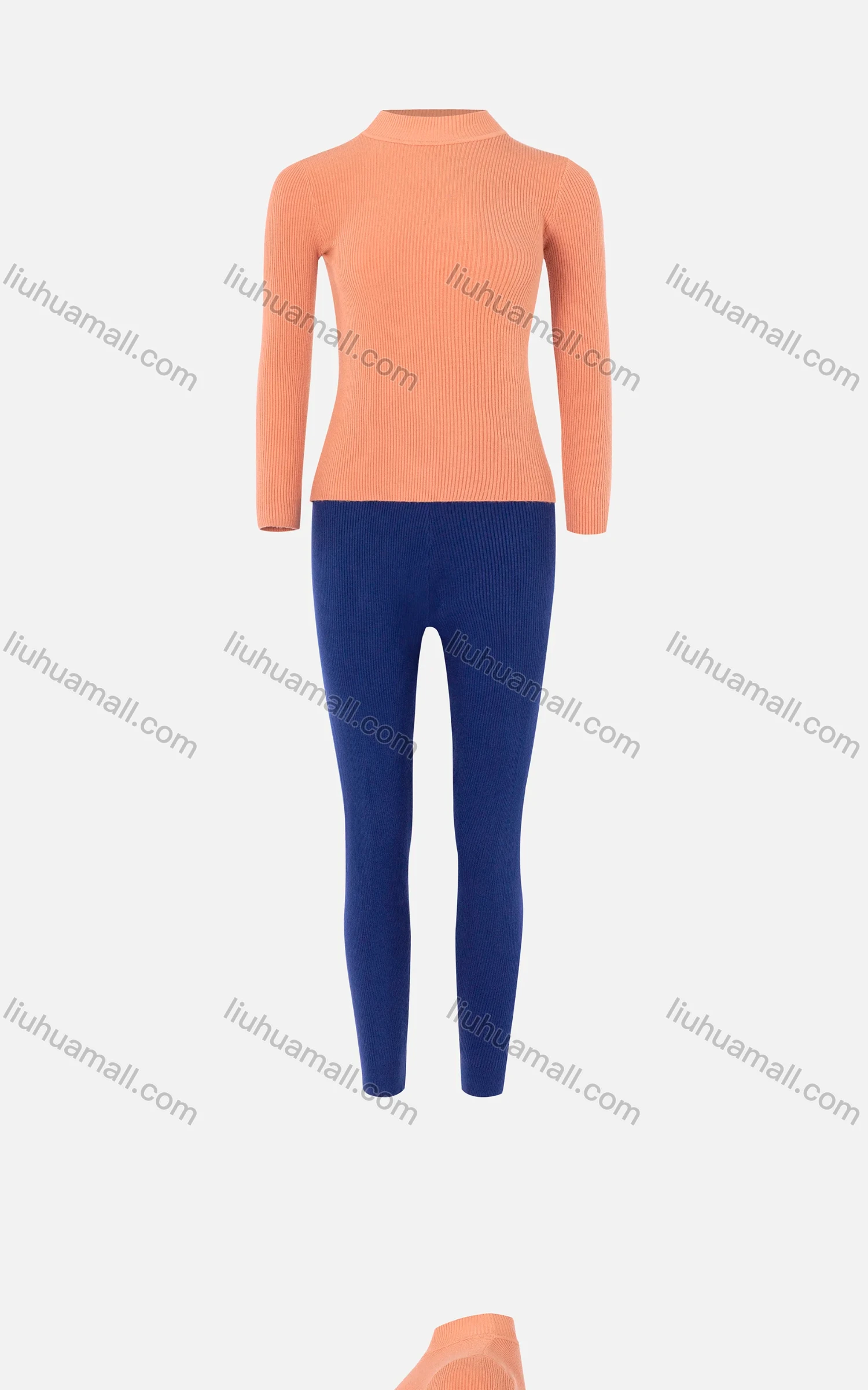 Wholesale Women's Mock Neck Plain Slim Sweater&Pant 2 Pieces Set 2289C-6301# - Liuhuamall