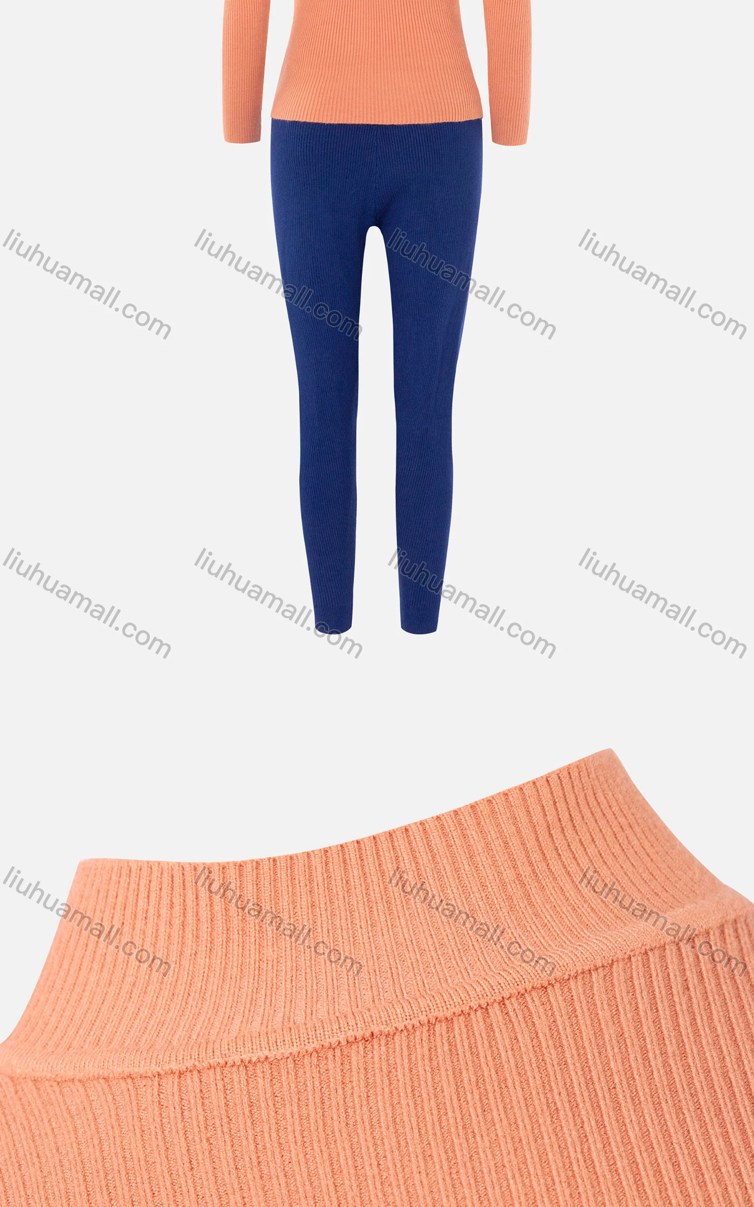 Wholesale Women's Mock Neck Plain Slim Sweater&Pant 2 Pieces Set 2289C-6301# - Liuhuamall