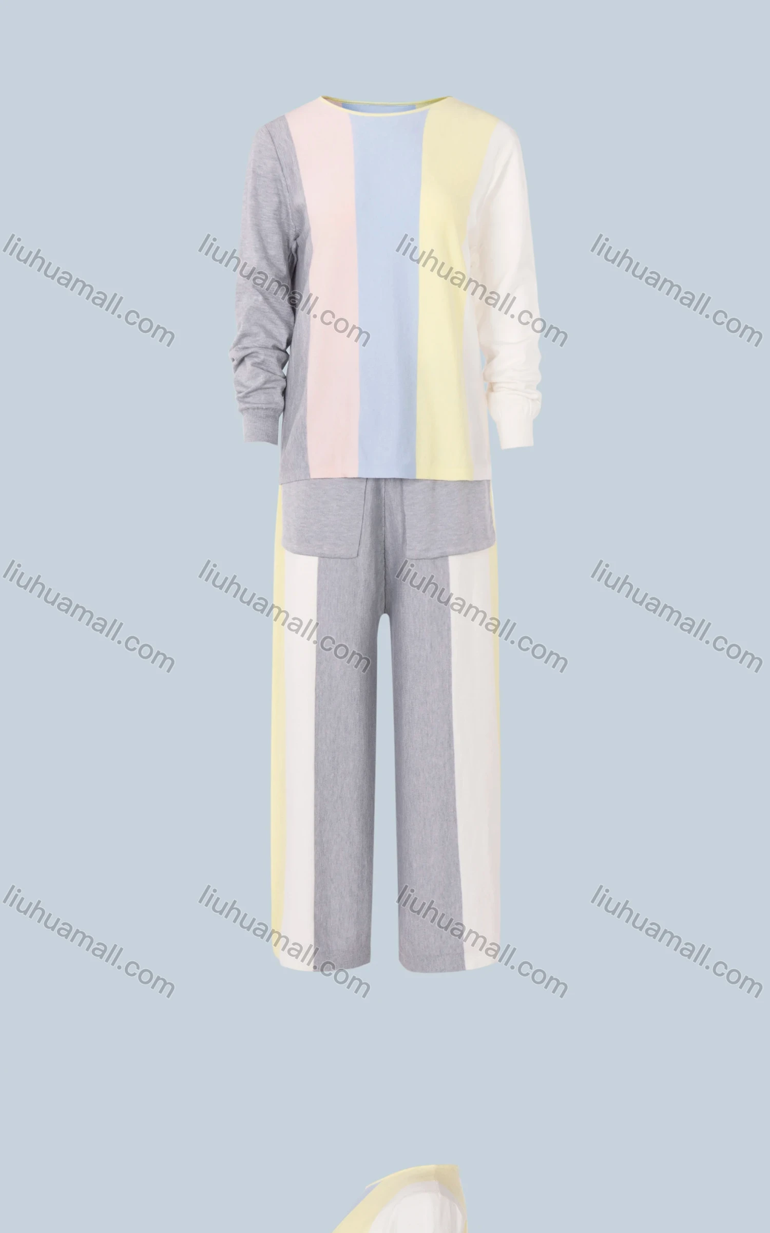 Wholesale Women's Round Neck Colorblock Sweater&Dual Pockets Pant 2 Pieces Set 2289C-9642# - Liuhuamall