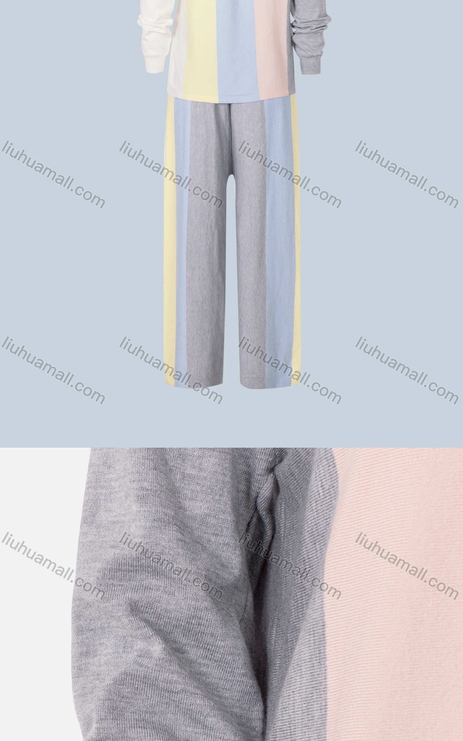 Wholesale Women's Round Neck Colorblock Sweater&Dual Pockets Pant 2 Pieces Set 2289C-9642# - Liuhuamall