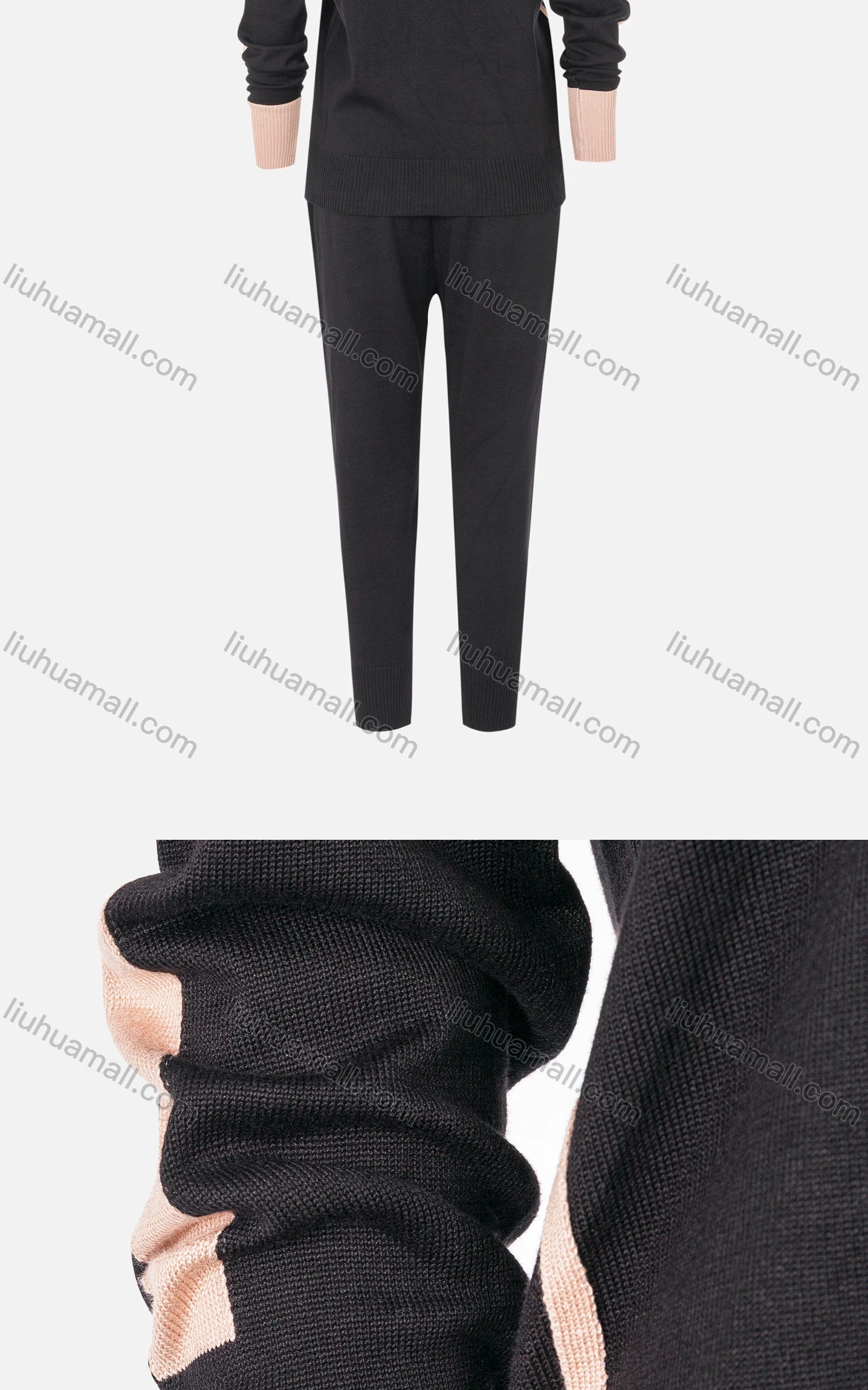 Wholesale Women's Round Neck Sweater&Drawstring Dual Pockets Pant 2 Pieces Set 2289C-9642# - Liuhuamall