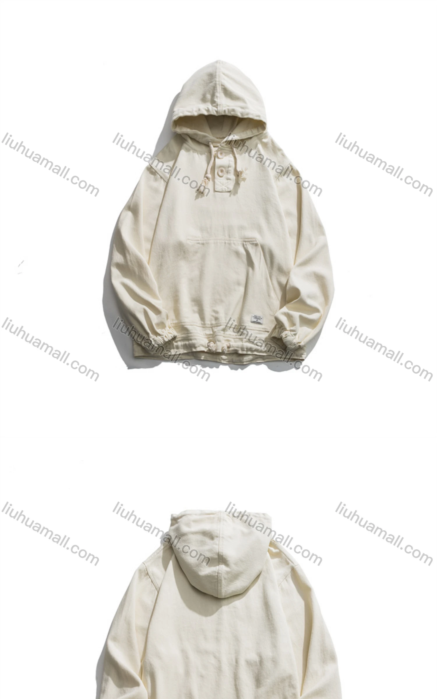 Wholesale Men's Loose Fit Plain Drawstring Pullover Hoodie - Liuhuamall