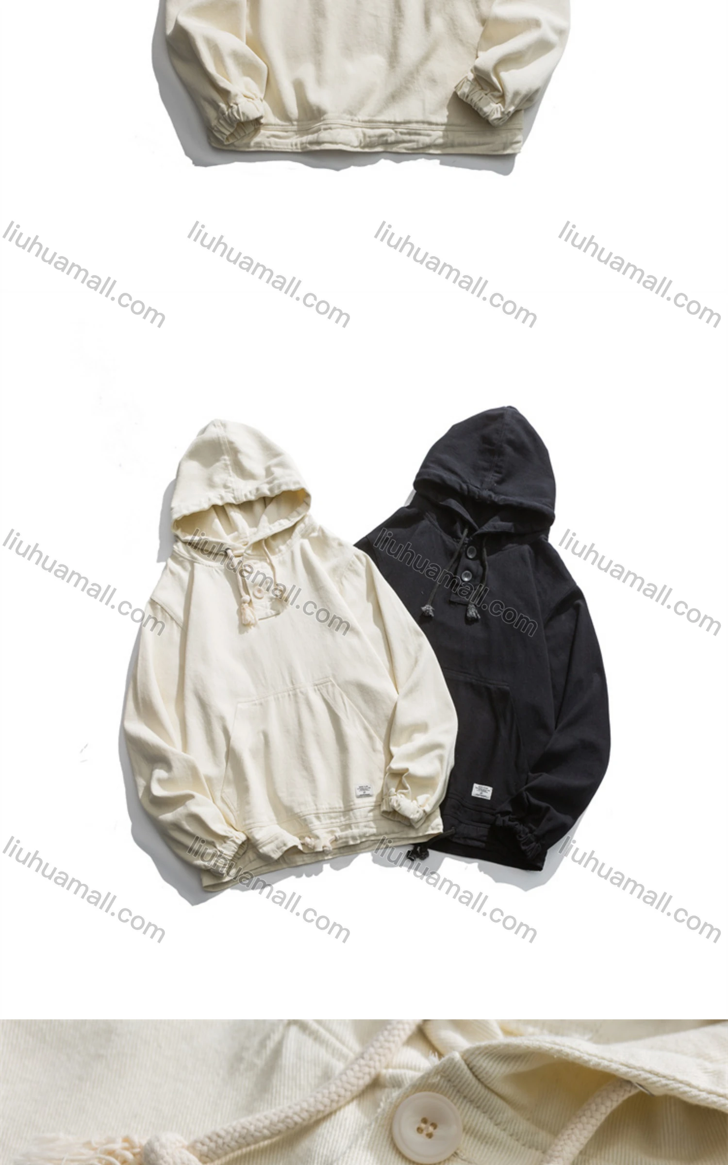 Wholesale Men's Loose Fit Plain Drawstring Pullover Hoodie - Liuhuamall