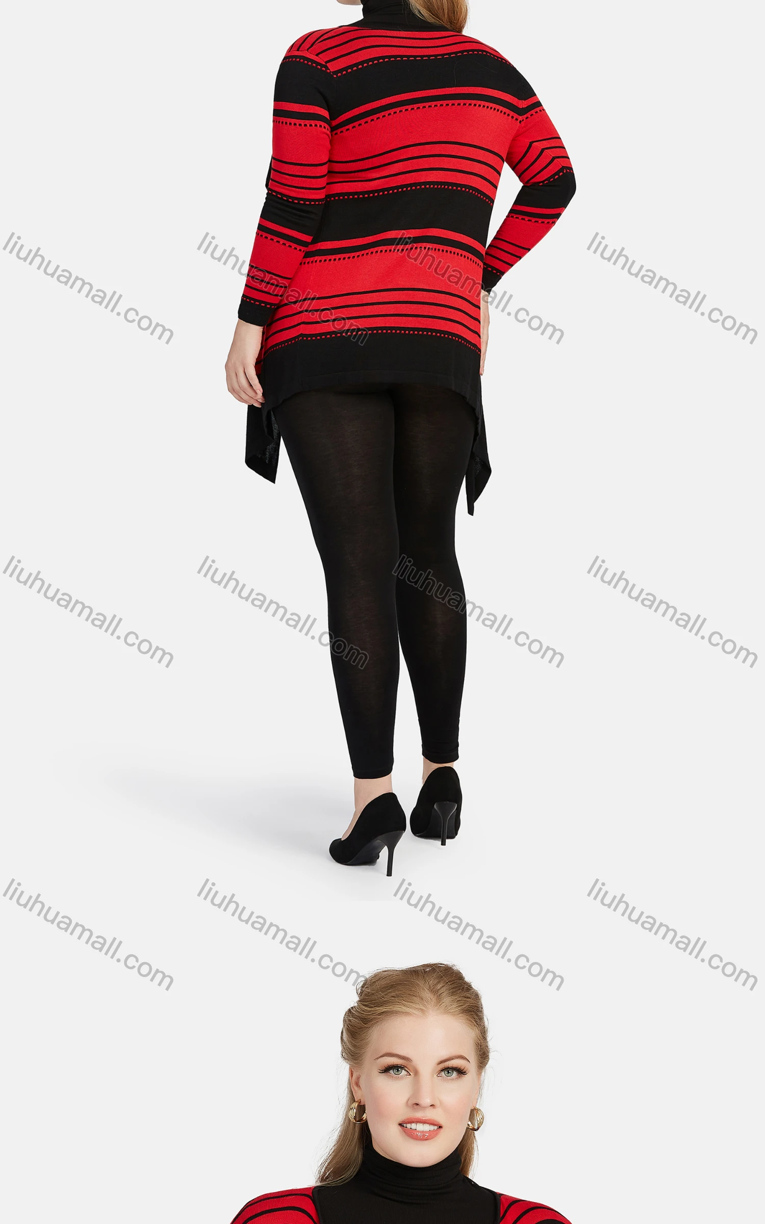 Wholesale Women's Long Sleeve Striped Print Knit Oversized Cardigan - Liuhuamall