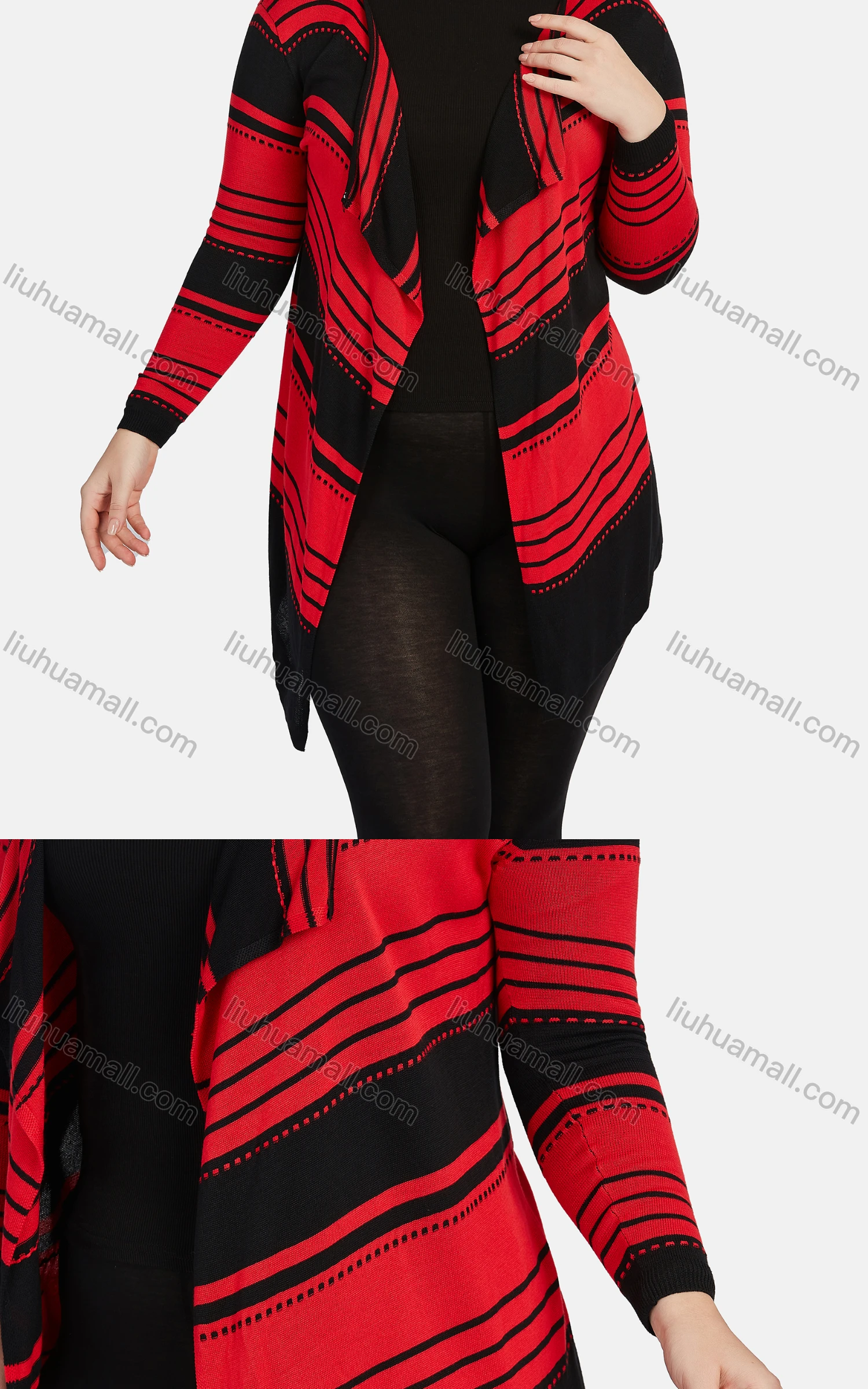 Wholesale Women's Long Sleeve Striped Print Knit Oversized Cardigan - Liuhuamall