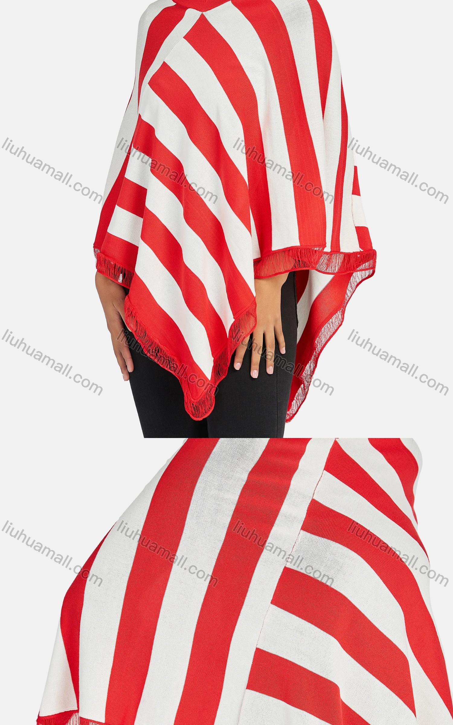 Wholesale Women's Casual Loose Fit Round Neck Striped Print Knit Poncho - Liuhuamall