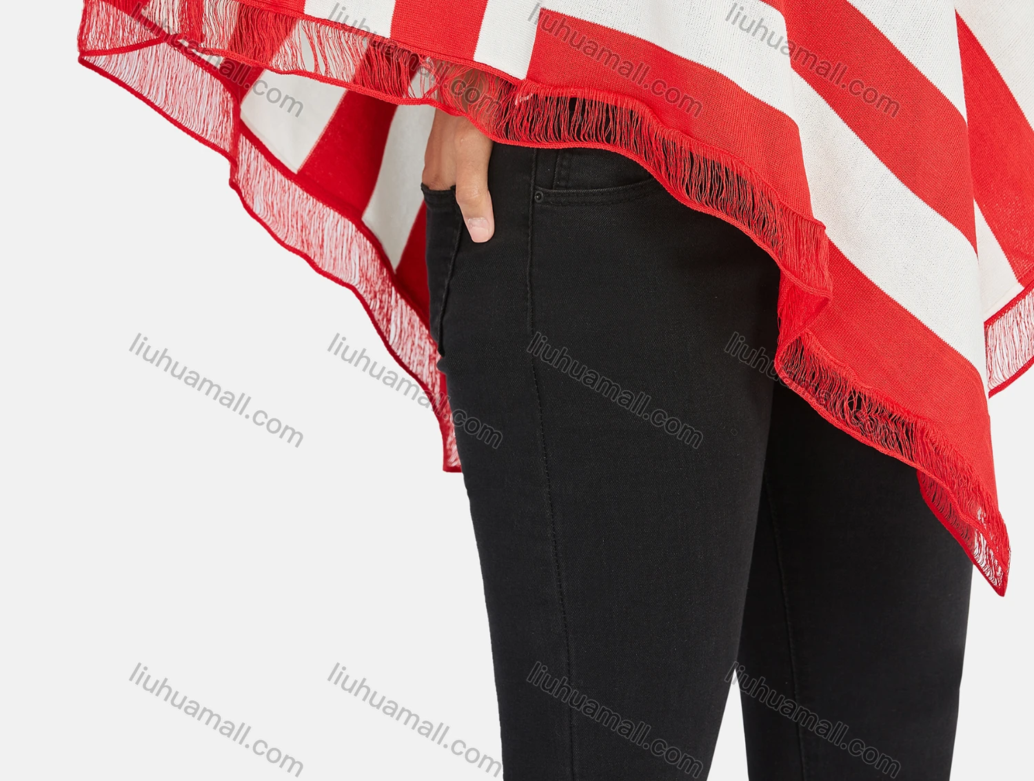 Wholesale Women's Casual Loose Fit Round Neck Striped Print Knit Poncho - Liuhuamall