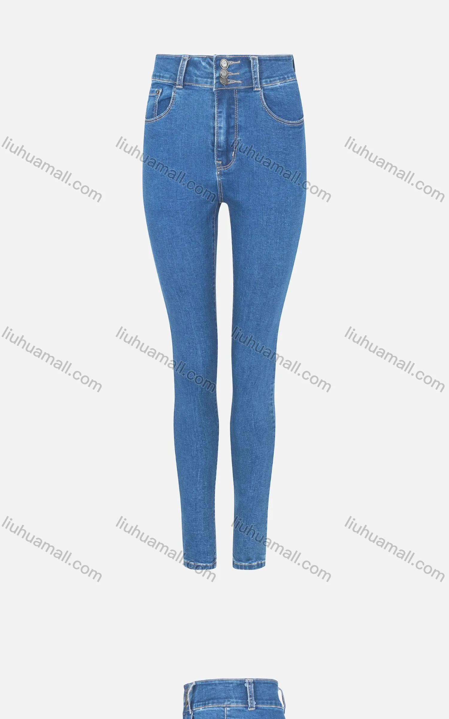 Wholesale Women's Casual Plain High Waist Button Closure Dual Pockets Skinny Jean - Liuhuamall