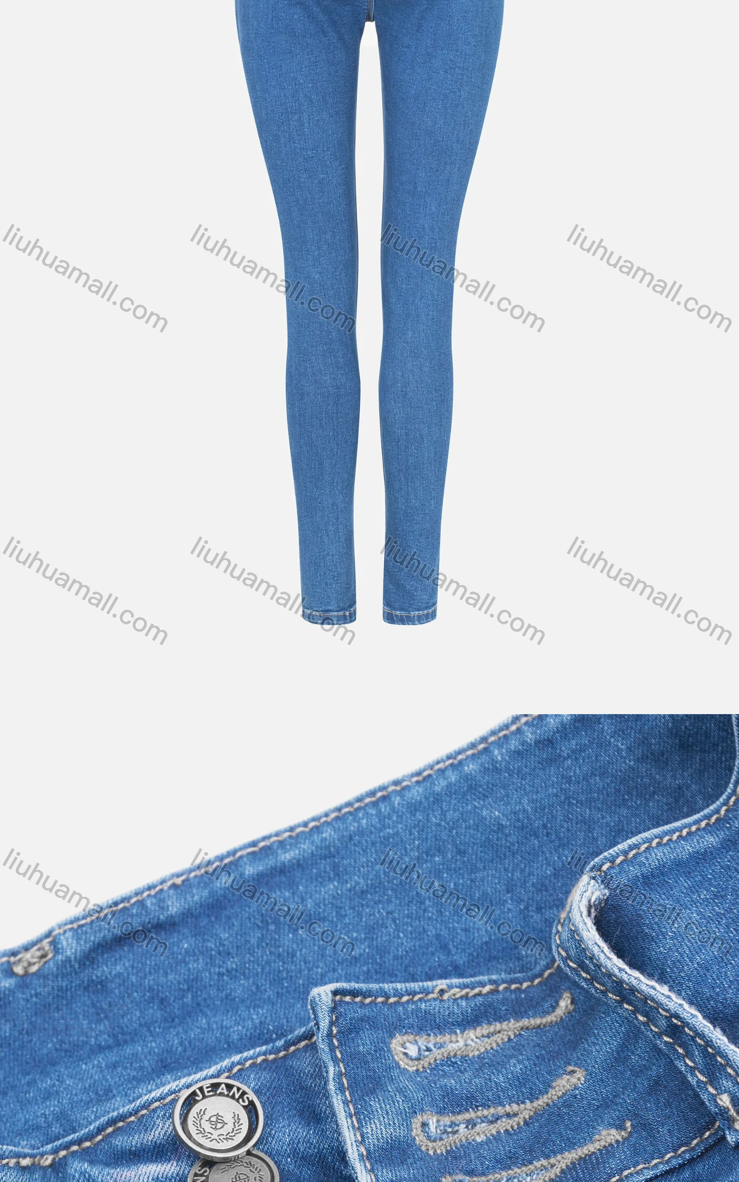 Wholesale Women's Casual Plain High Waist Button Closure Dual Pockets Skinny Jean - Liuhuamall