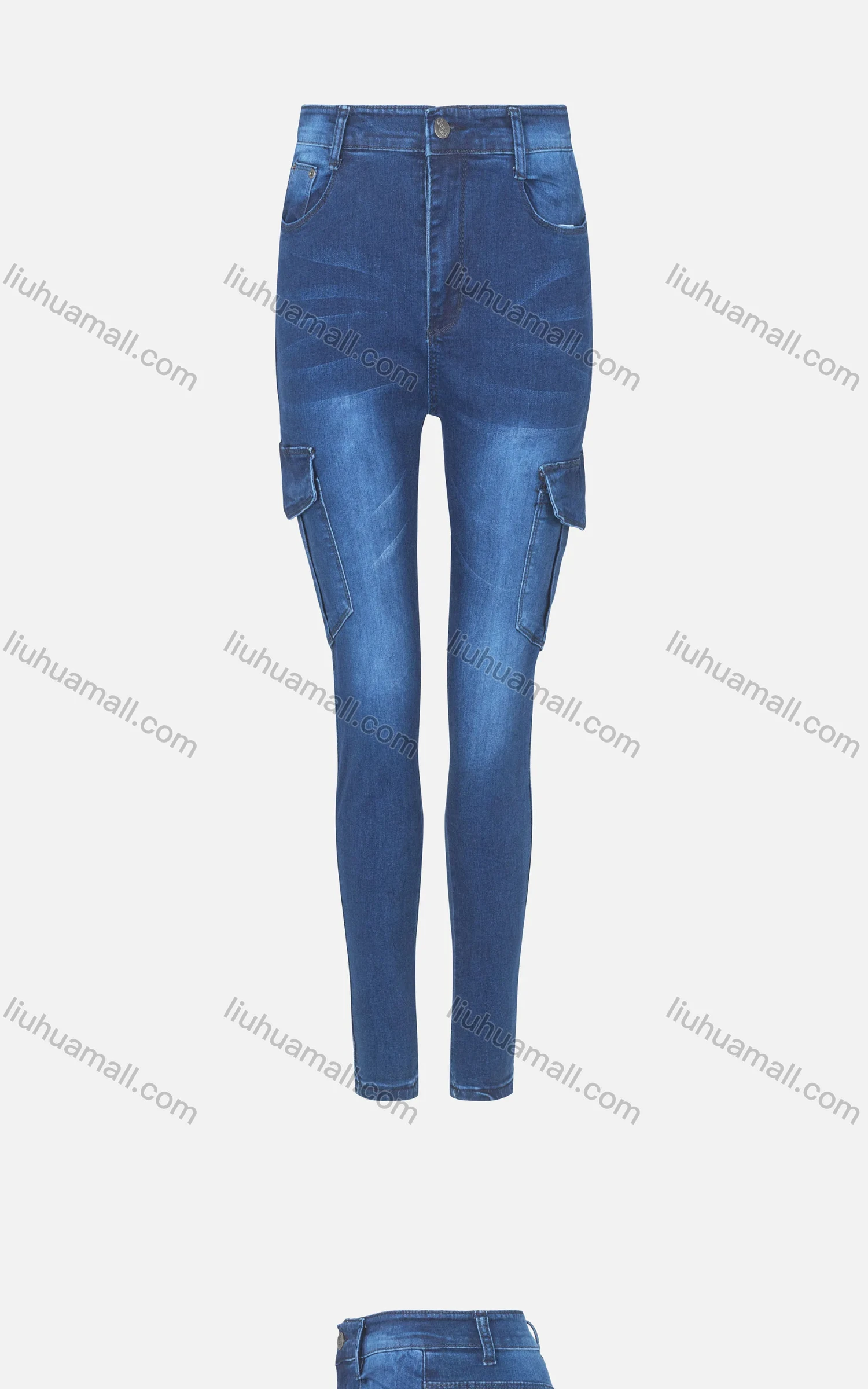 Wholesale Women's Casual Plain Distressed Button Closure Flap Pockets Skinny Jean - Liuhuamall