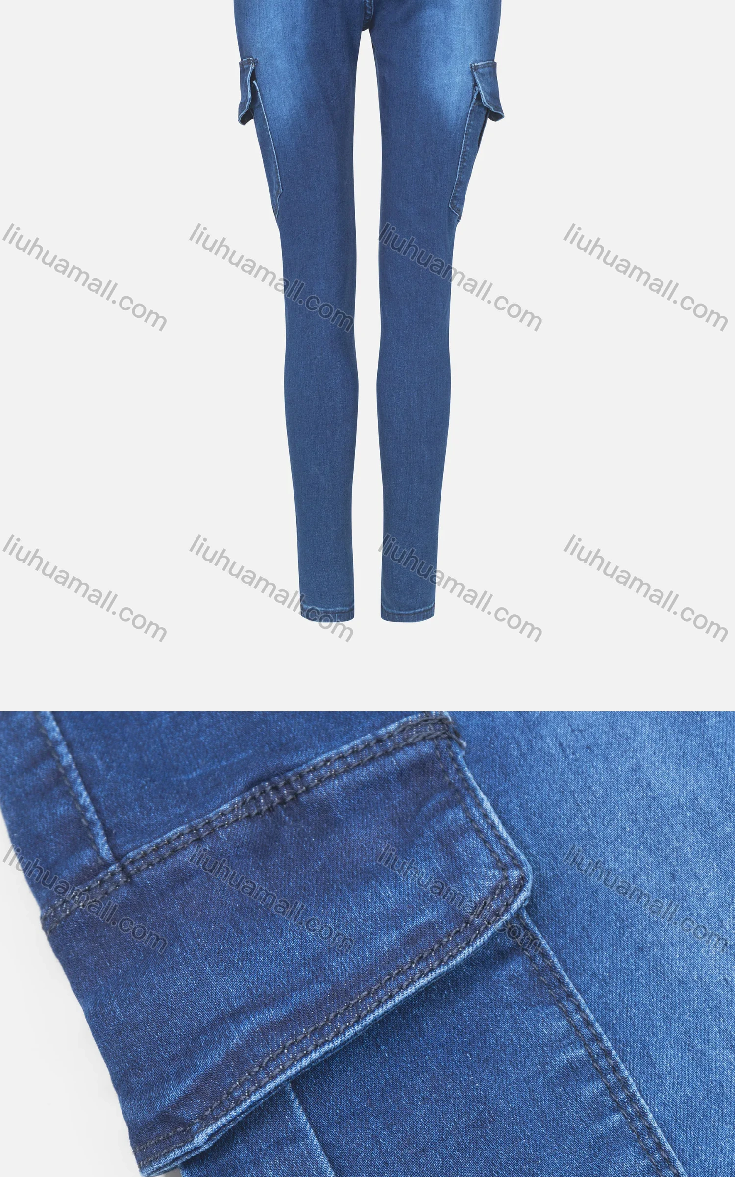 Wholesale Women's Casual Plain Distressed Button Closure Flap Pockets Skinny Jean - Liuhuamall