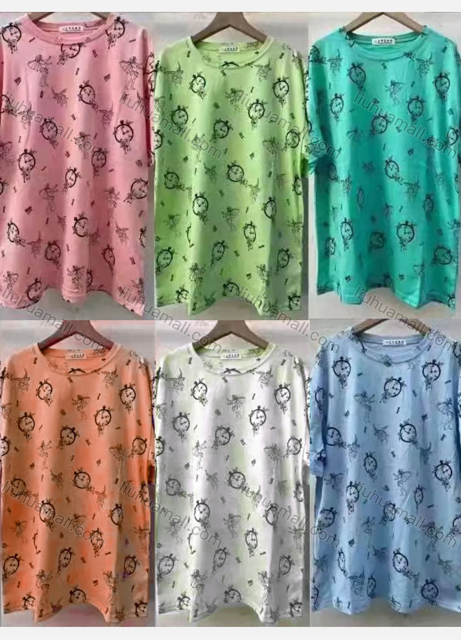Wholesale Women's Casual Oversized Round Neck Allover Print Drop Shoulder T-shirt 101-2# - Liuhuamall