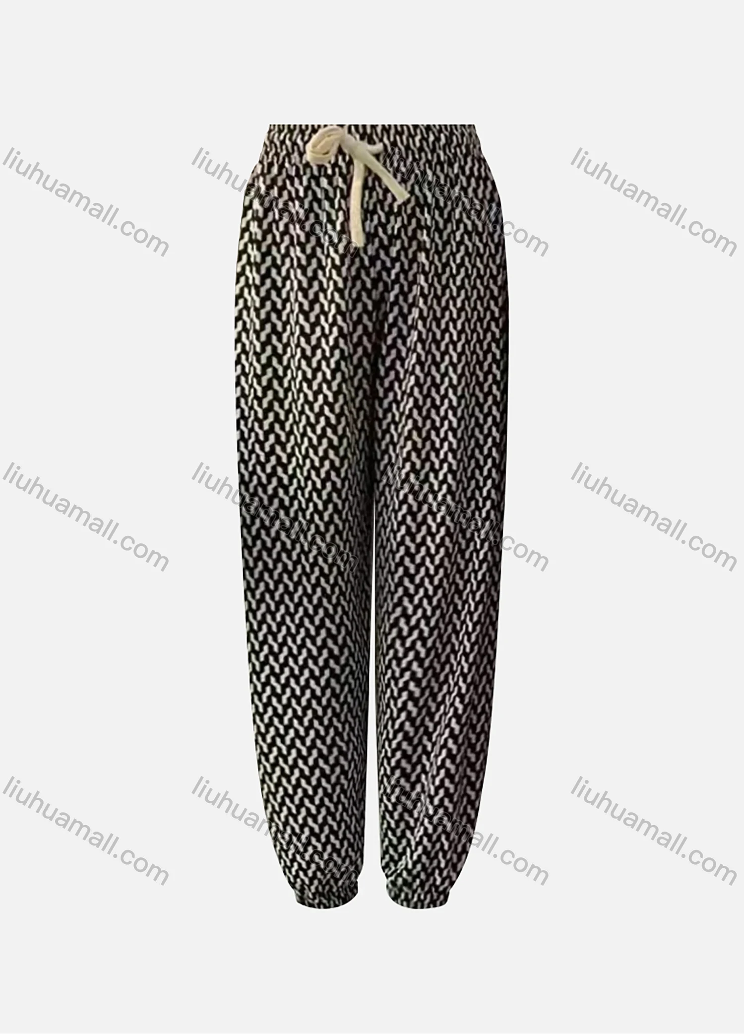 Wholesale Women's High Waist Drawstring Allover Print Casual Carrot Pants - Liuhuamall