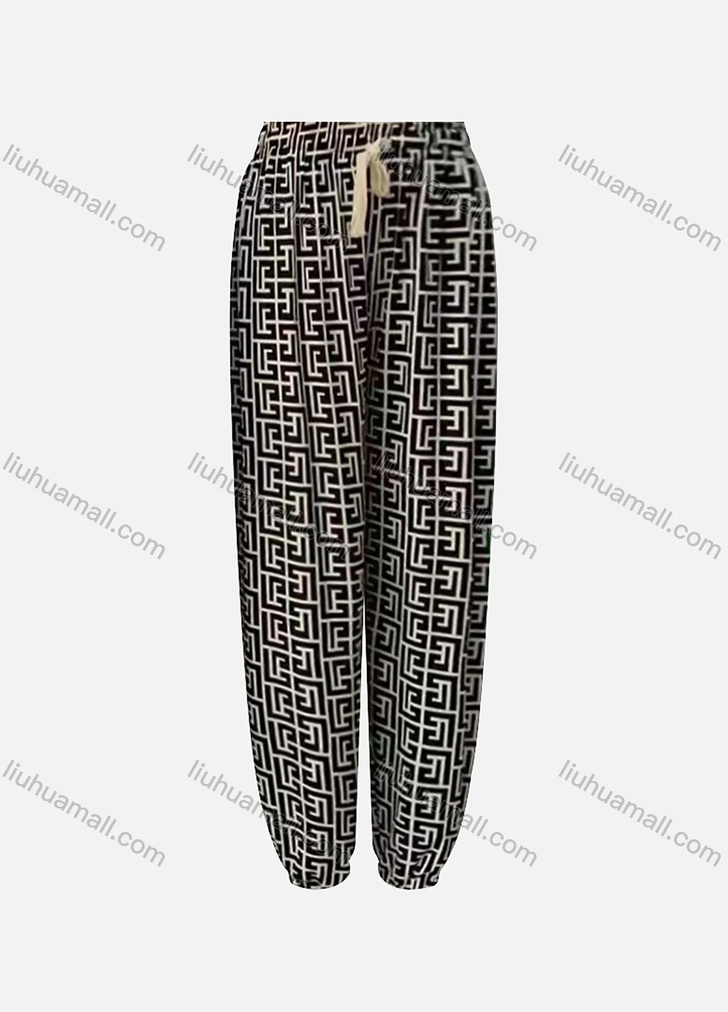 Wholesale Women's High Waist Drawstring Allover Print Casual Carrot Pants - Liuhuamall