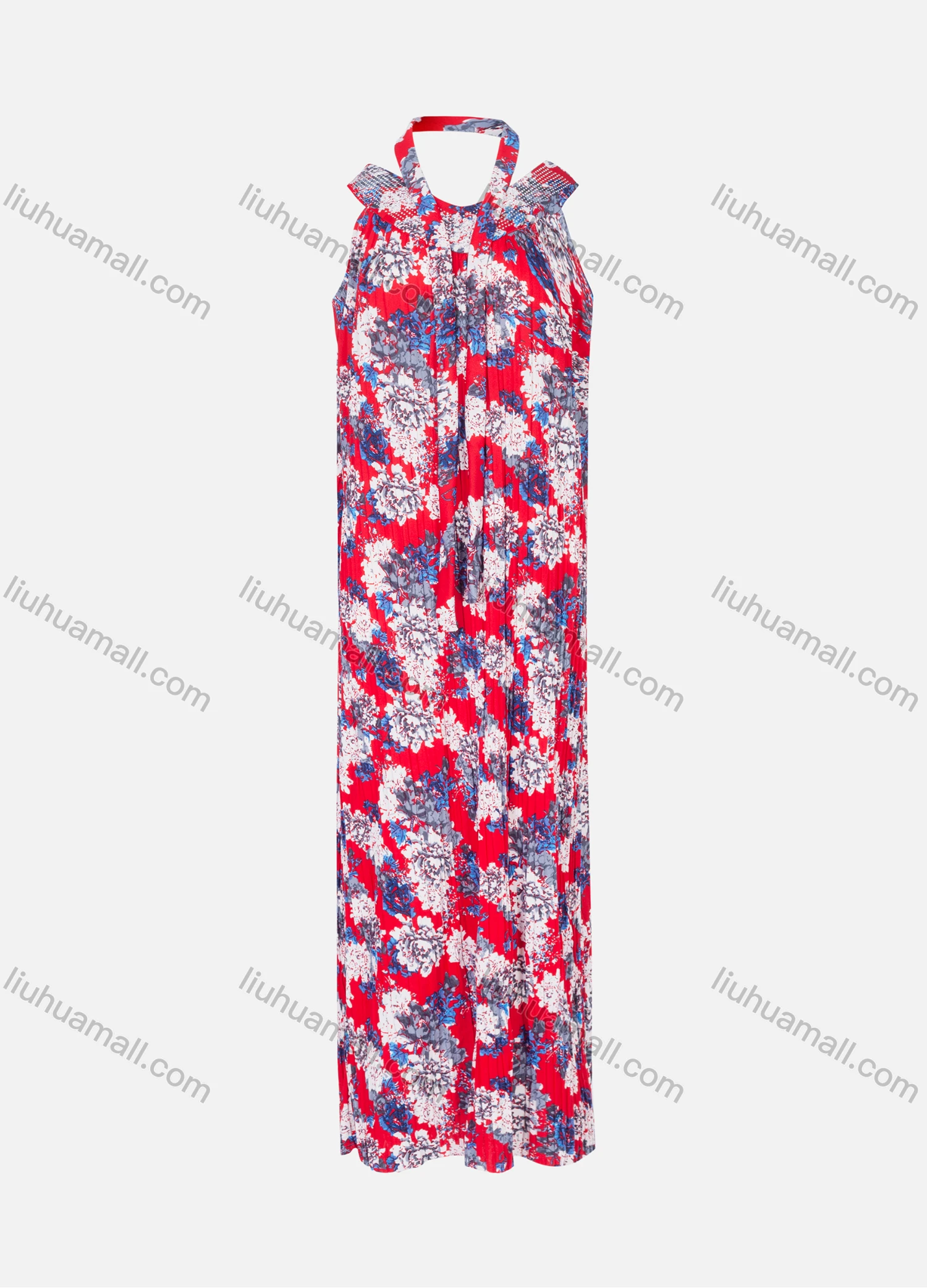 Wholesale Women's Halter Sleeveless Rhinestone Floral Print Vacation Pullover Maxi Dress - Liuhuamall