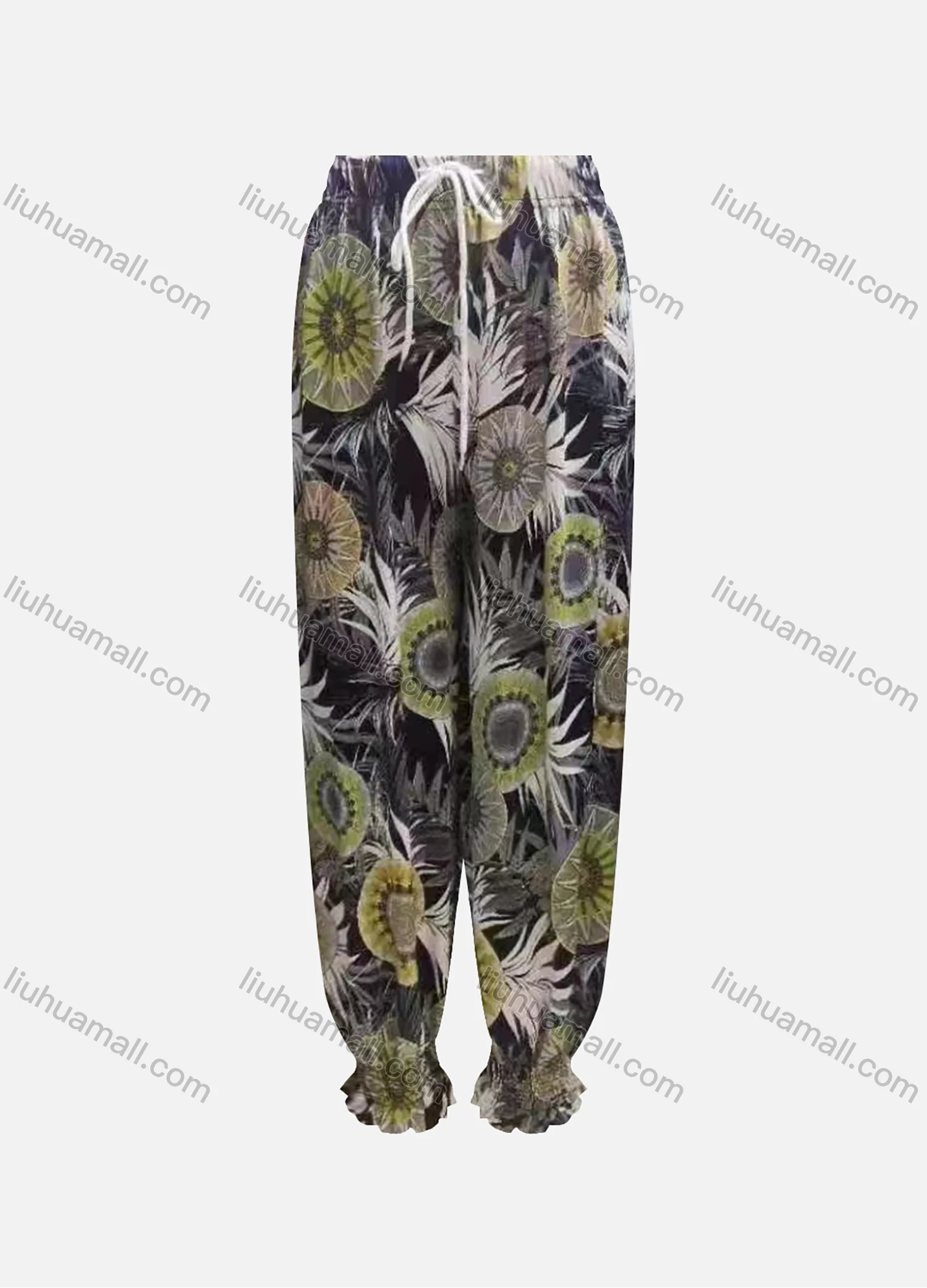 Wholesale Women's Casual Loose Fit Drawstring High Waist Pattern Carrot Pants - Liuhuamall