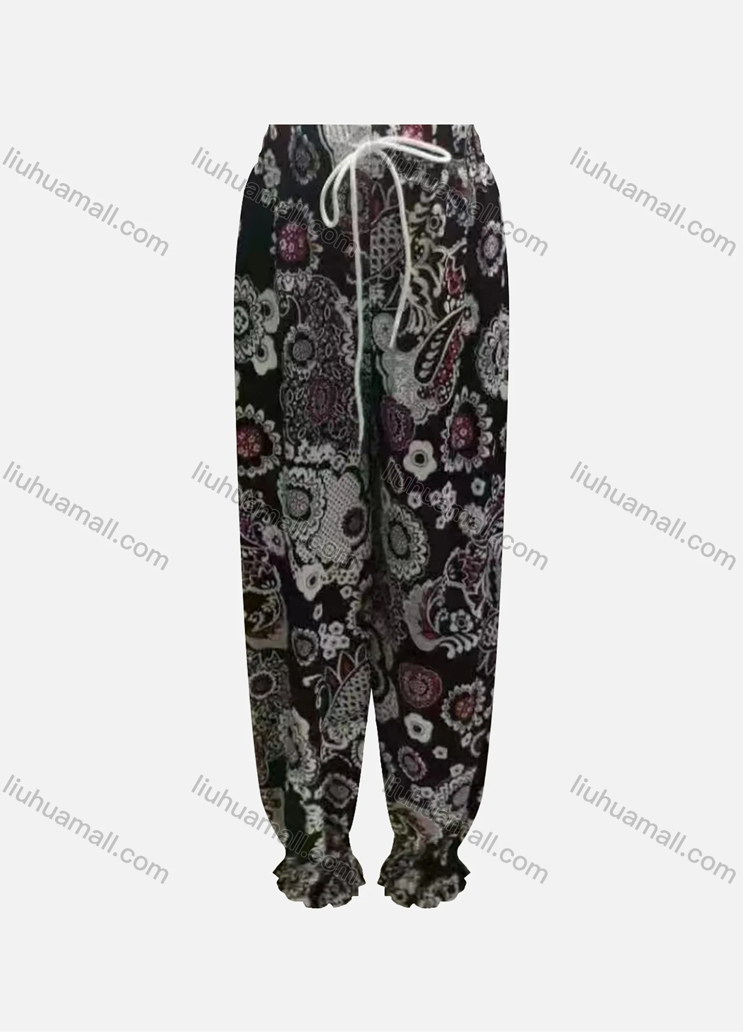 Wholesale Women's Casual Loose Fit Drawstring High Waist Pattern Carrot Pants - Liuhuamall
