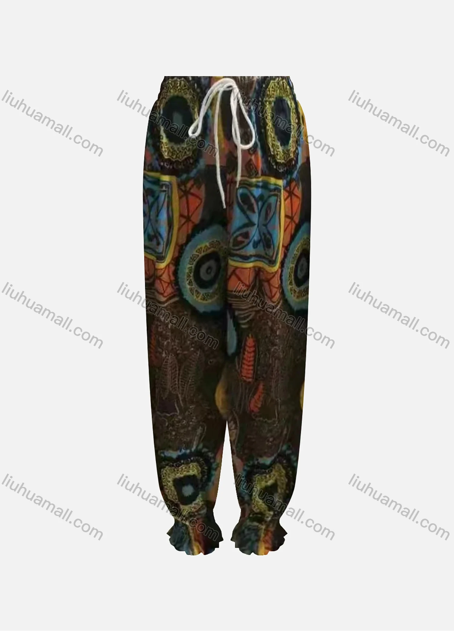 Wholesale Women's Casual Loose Fit Drawstring High Waist Pattern Carrot Pants - Liuhuamall