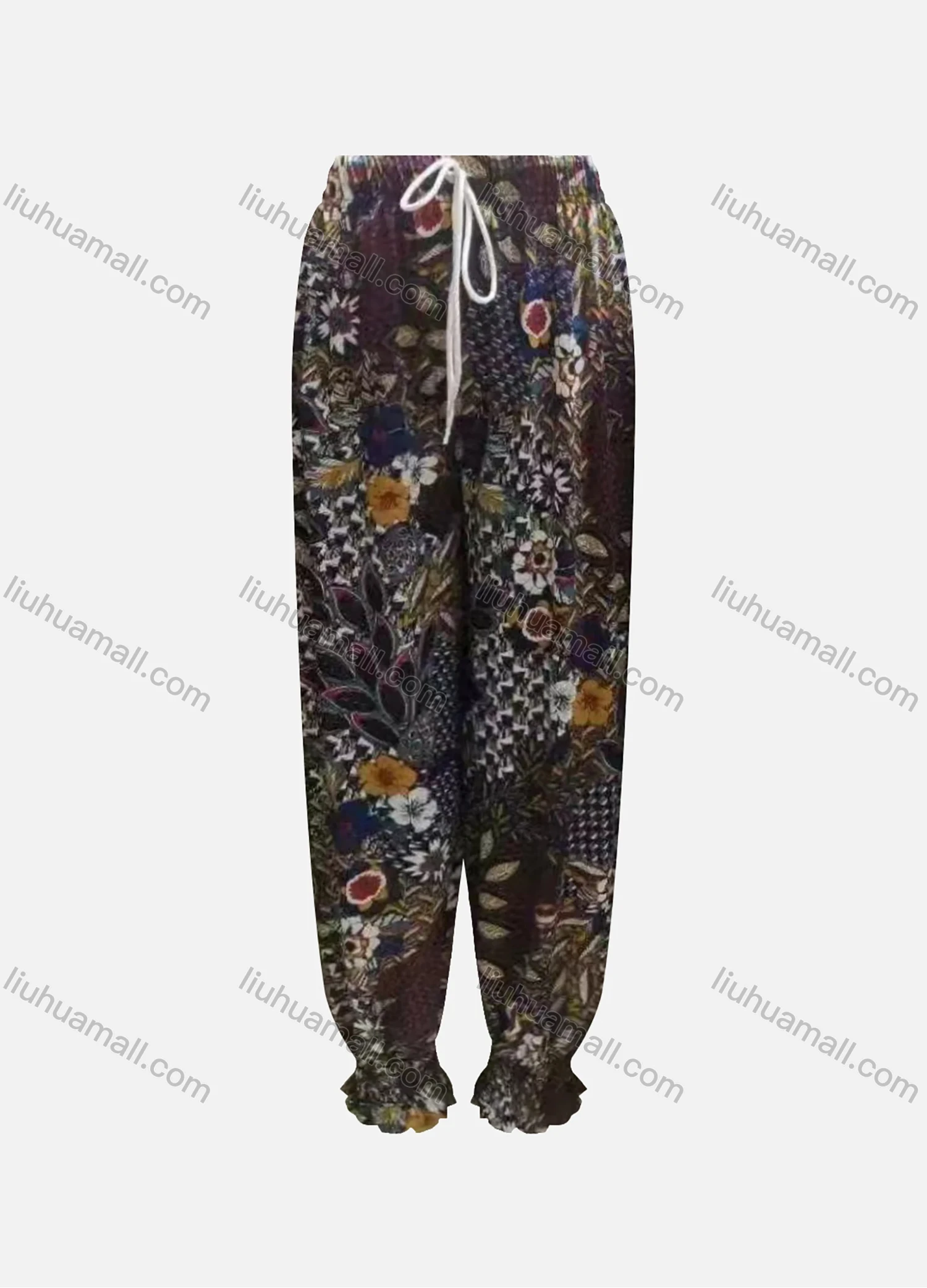Wholesale Women's Casual Loose Fit Drawstring High Waist Pattern Carrot Pants - Liuhuamall
