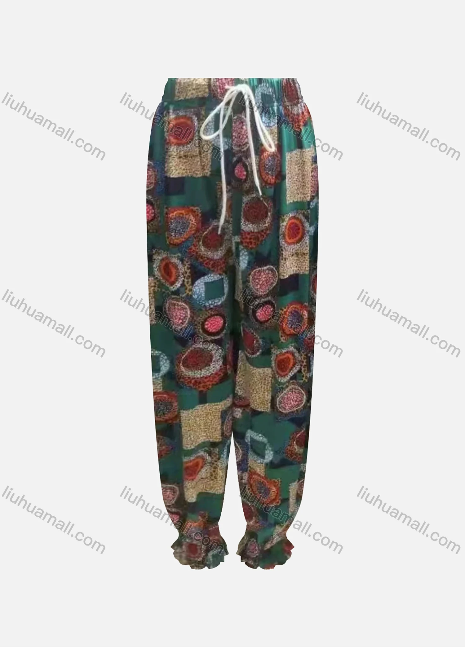 Wholesale Women's Casual Loose Fit Drawstring High Waist Pattern Carrot Pants - Liuhuamall